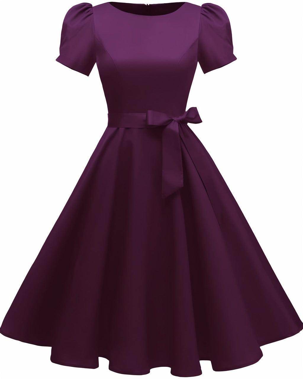 A-Line Knee Length Satin Graduation Dresses COCOMELODY CS0555, Dark Purple A-Line Knee Length Satin Graduation Dresses COCOMELODY CS0555, Dark Purple