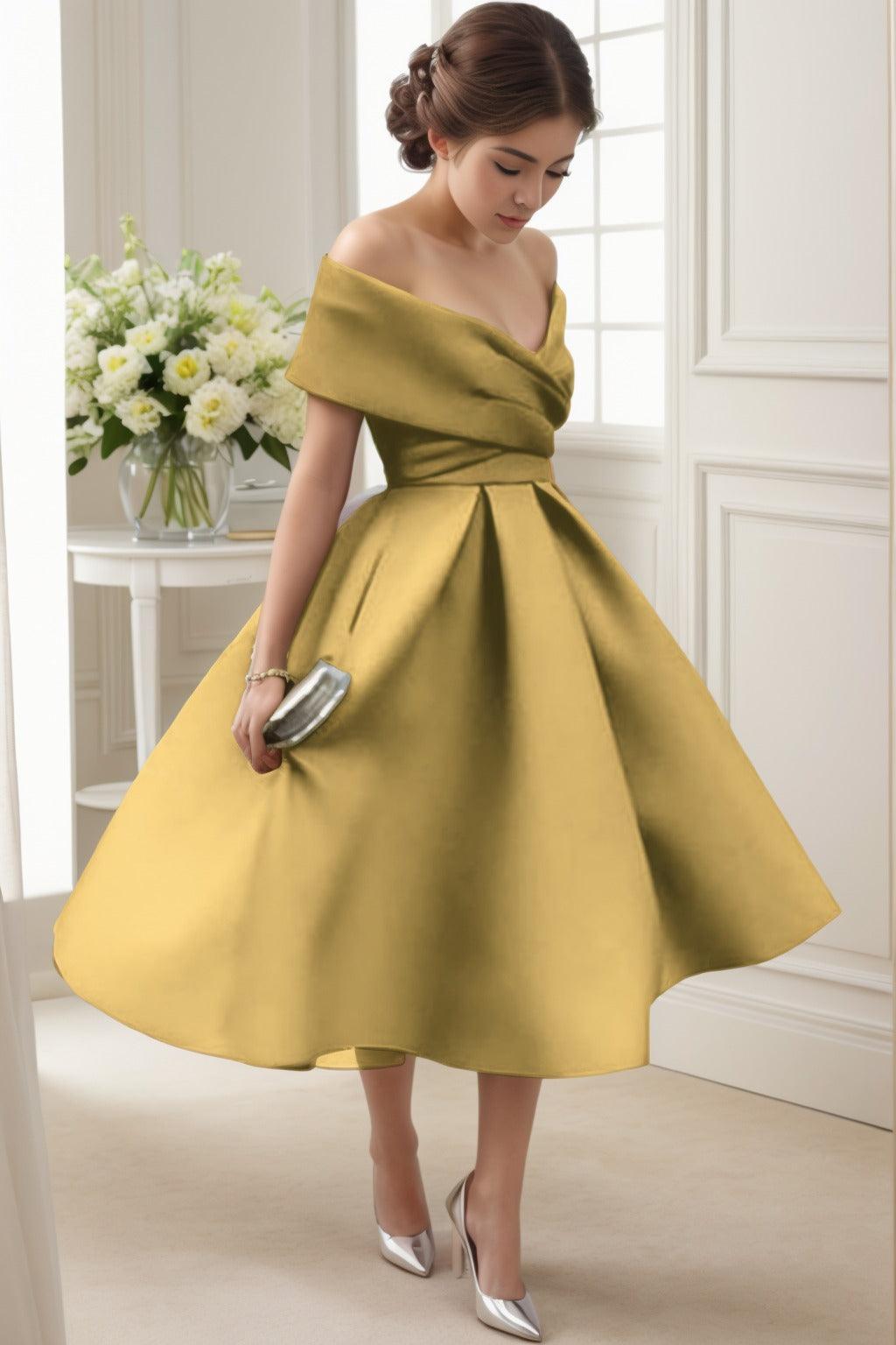 A-Line Tea Length Satin Graduation Dresses CS0556 - COCOMELODY
