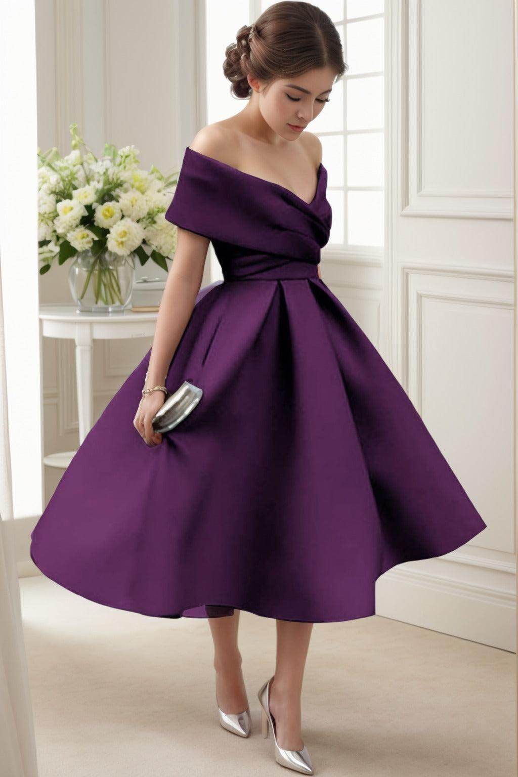 A-Line Tea Length Satin Graduation Dresses COCOMELODY CS0556, Princess Blue A-Line Tea Length Satin Graduation Dresses COCOMELODY CS0556, Princess Blue