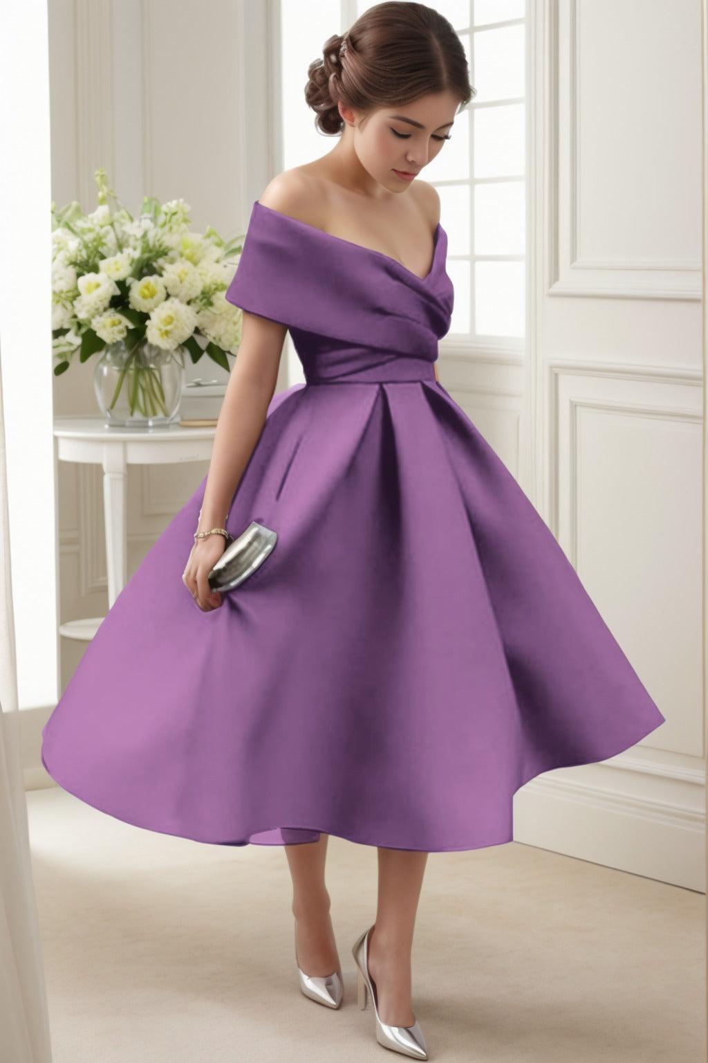 A-Line Tea Length Satin Graduation Dresses CS0556 - COCOMELODY