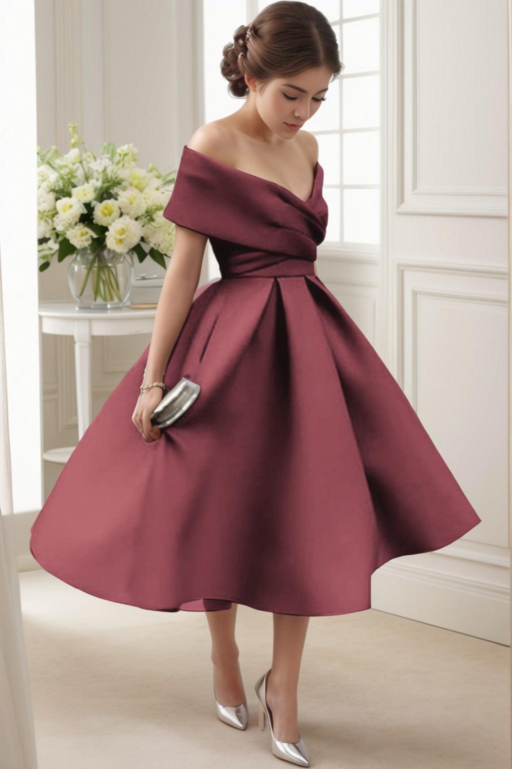 A-Line Tea Length Satin Graduation Dresses CS0556 - COCOMELODY