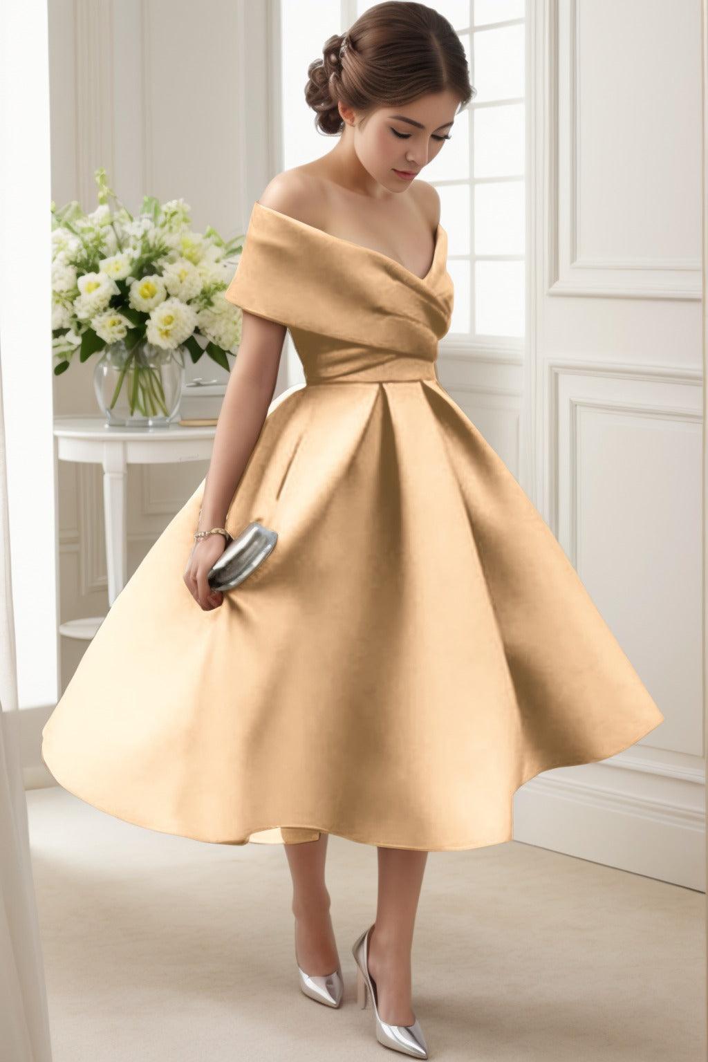 A-Line Tea Length Satin Graduation Dresses CS0556 - COCOMELODY