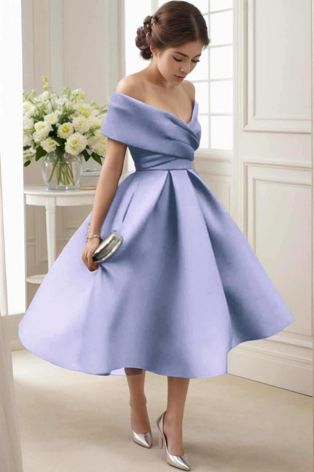 A-Line Tea Length Satin Graduation Dresses CS0556 - COCOMELODY