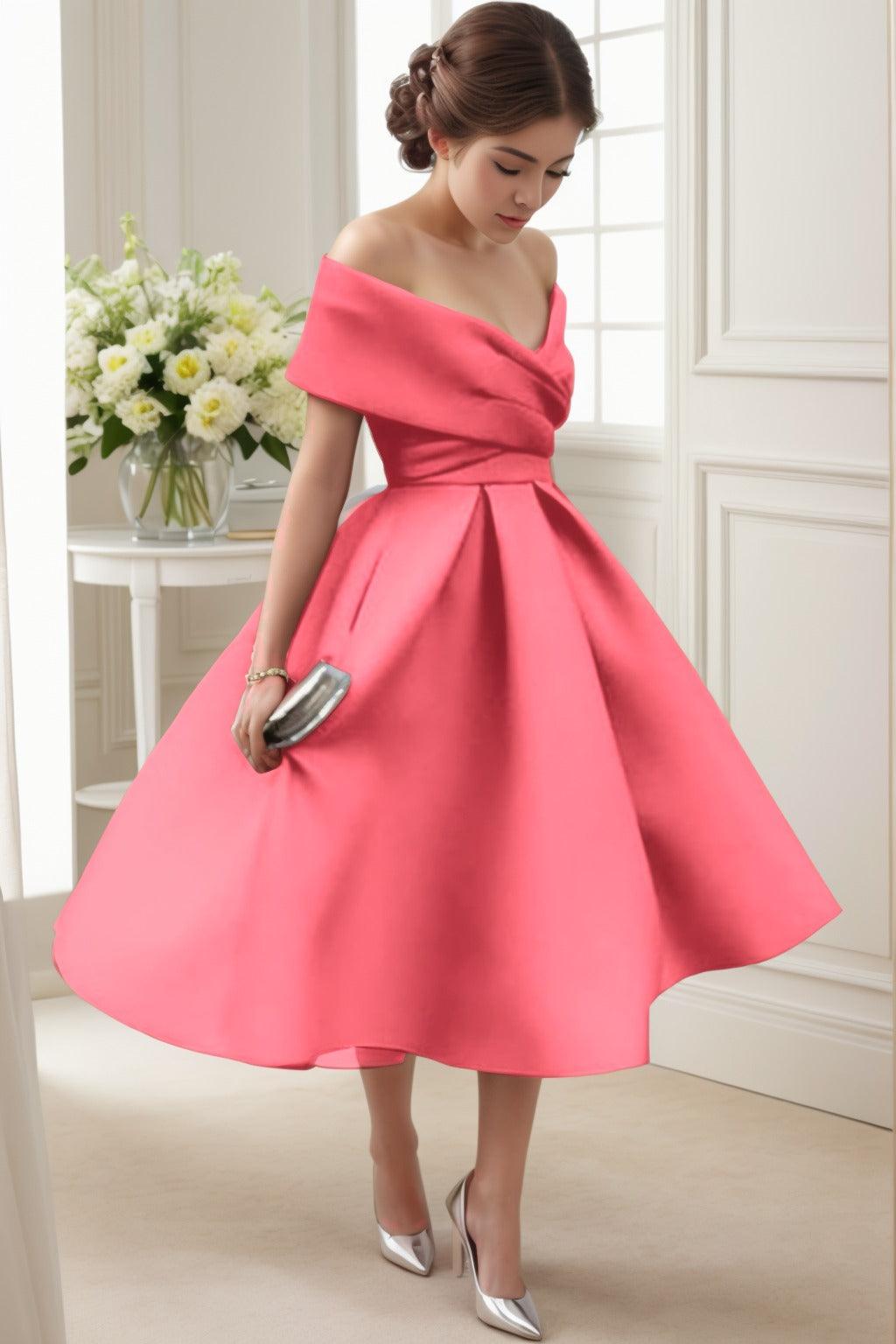 A-Line Tea Length Satin Graduation Dresses CS0556 - COCOMELODY