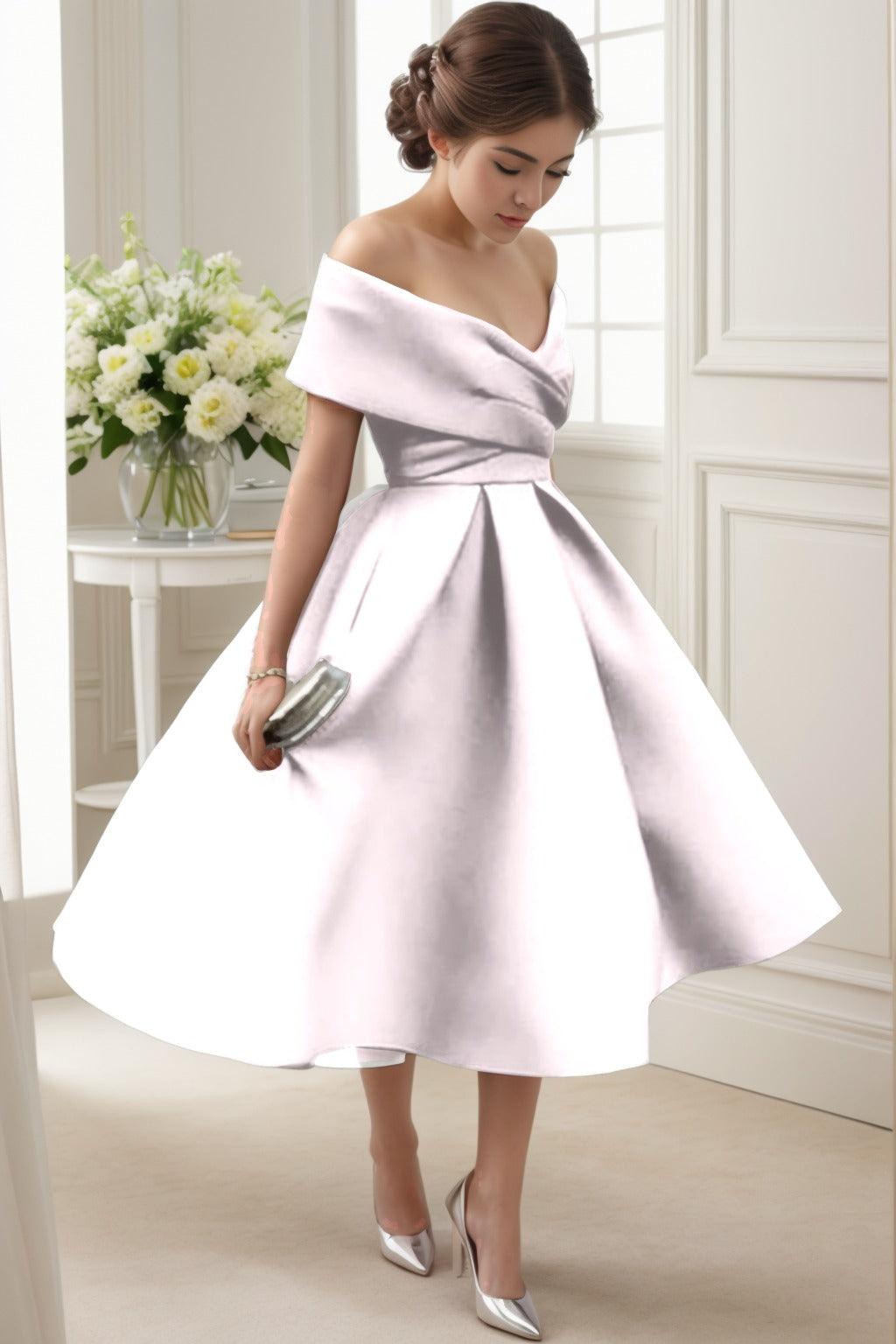 A-Line Tea Length Satin Graduation Dresses CS0556 - COCOMELODY