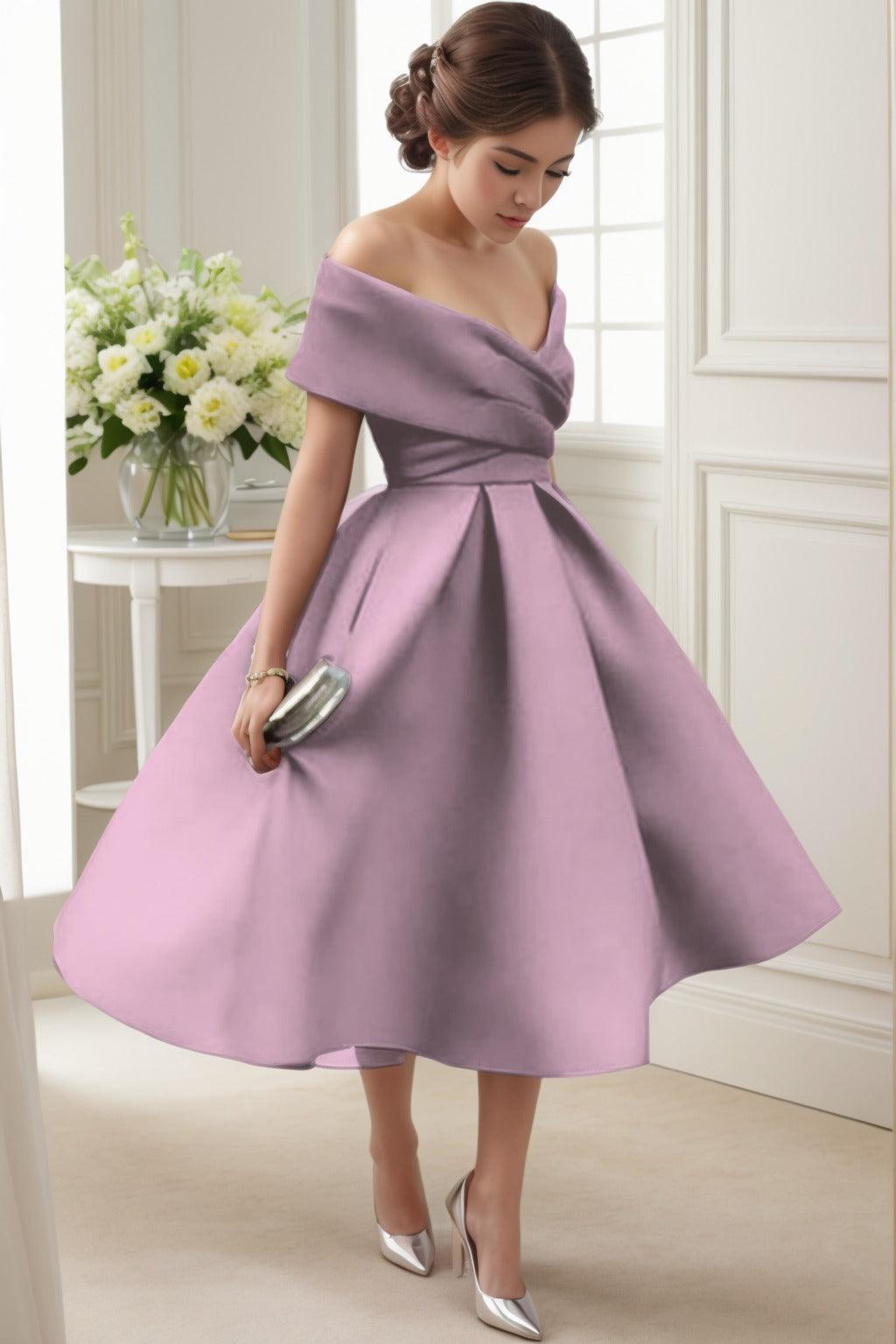 A-Line Tea Length Satin Graduation Dresses CS0556 - COCOMELODY