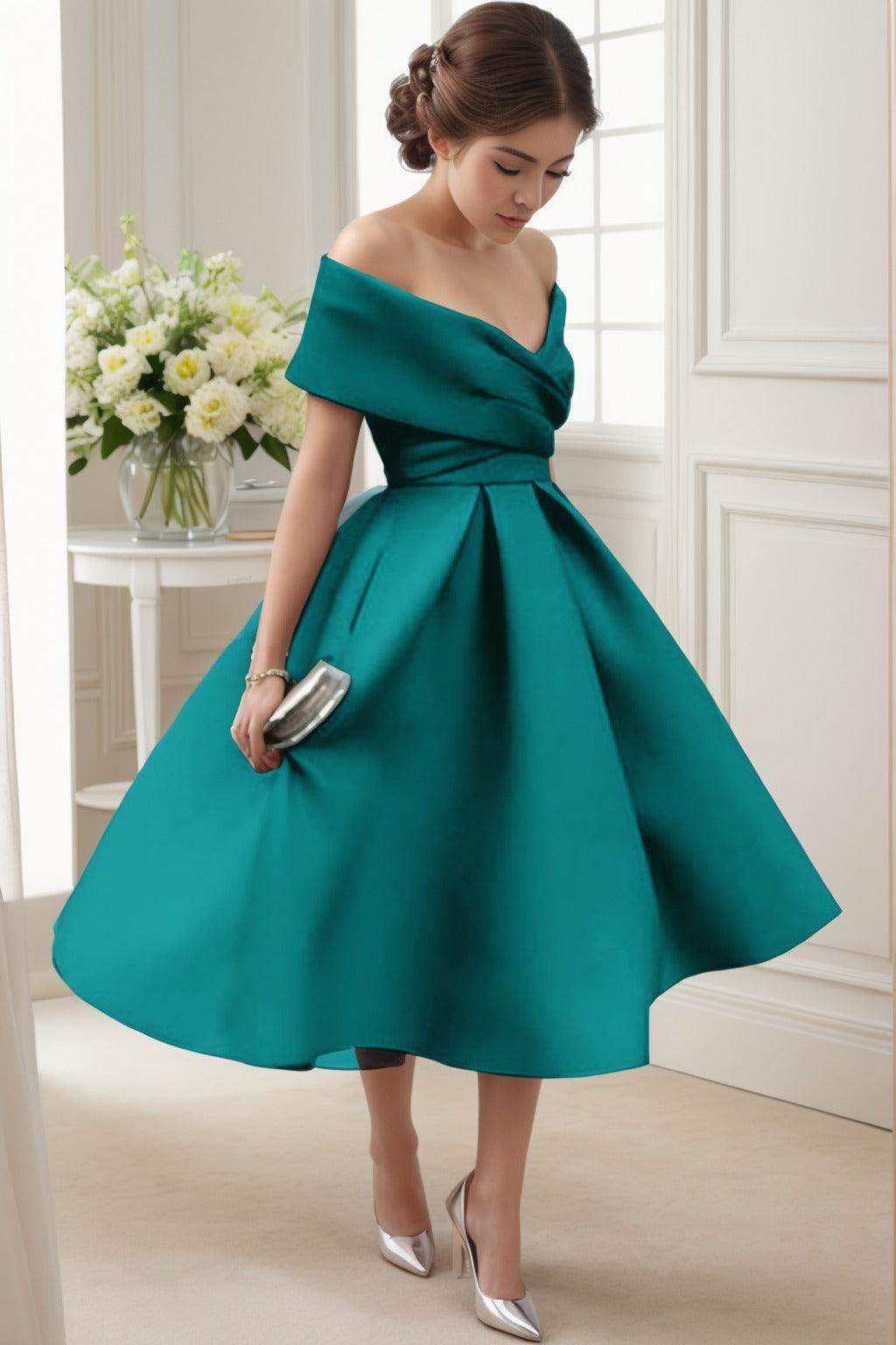 A-Line Tea Length Satin Graduation Dresses CS0556 - COCOMELODY