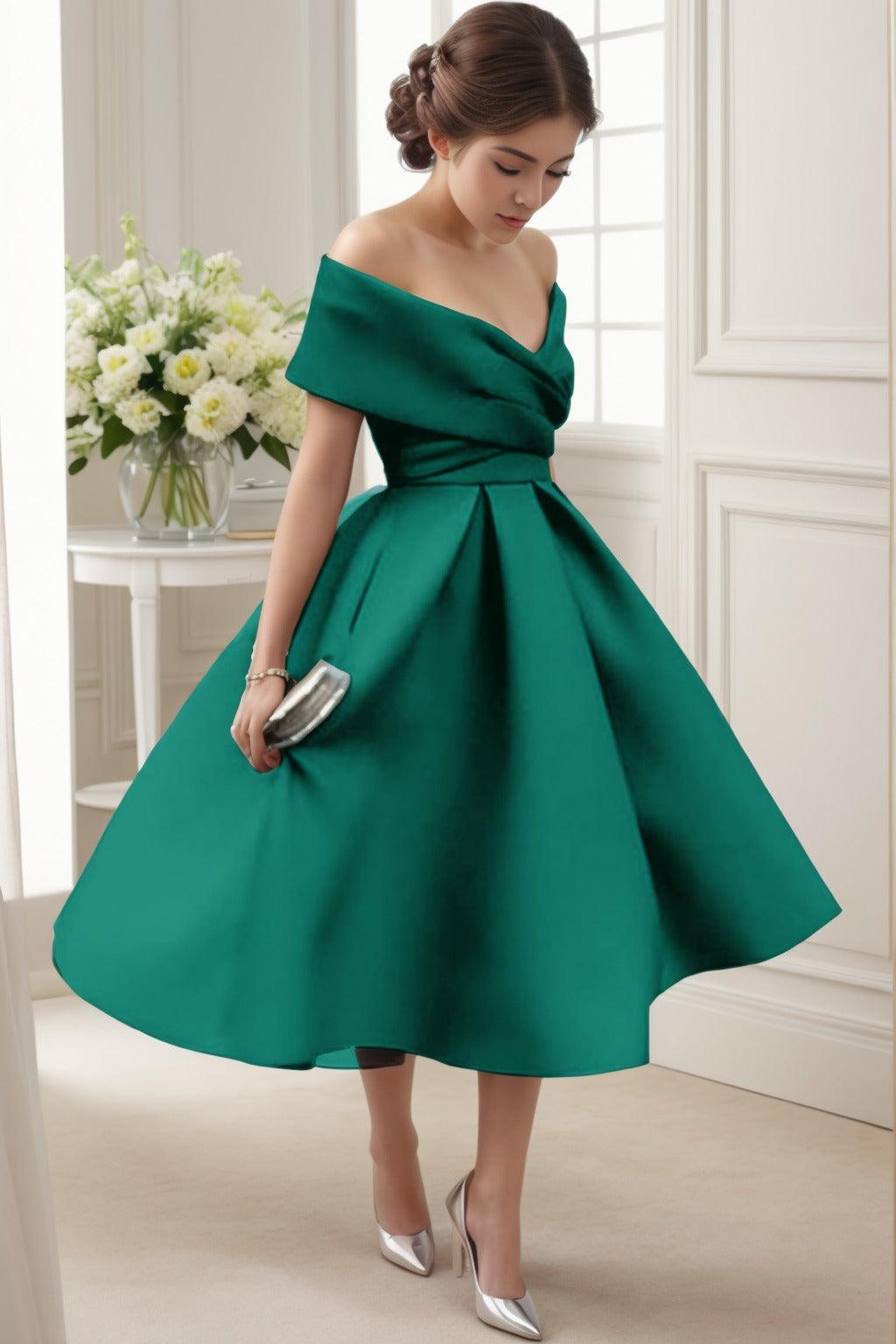 A-Line Tea Length Satin Graduation Dresses CS0556 - COCOMELODY