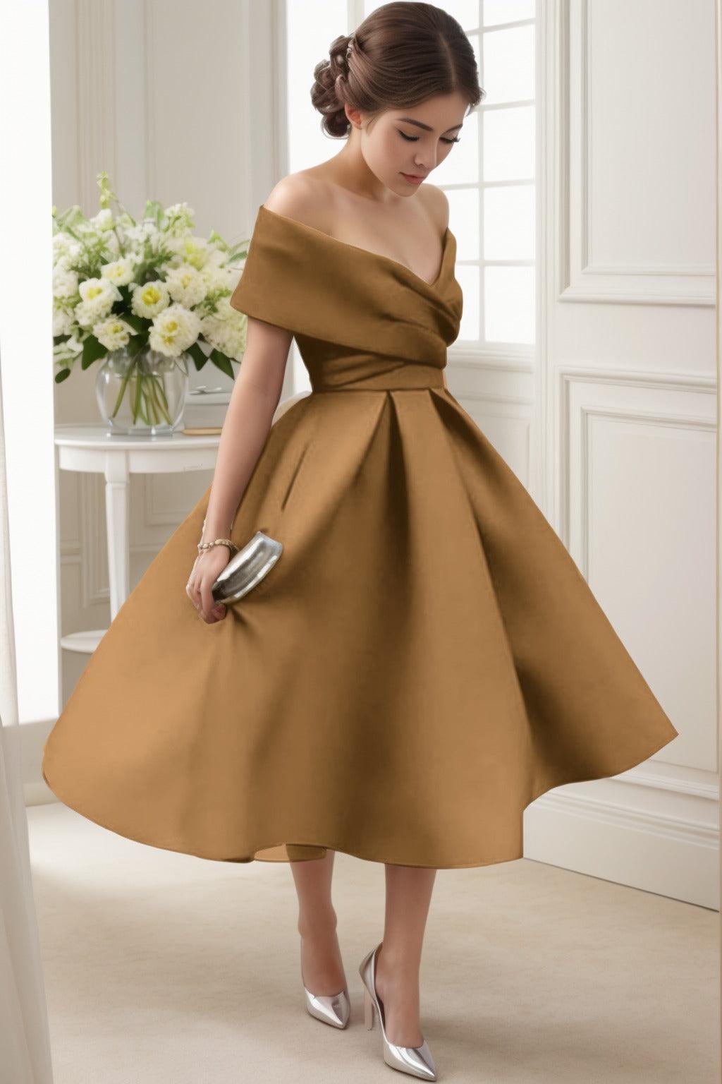 A-Line Tea Length Satin Graduation Dresses CS0556 - COCOMELODY