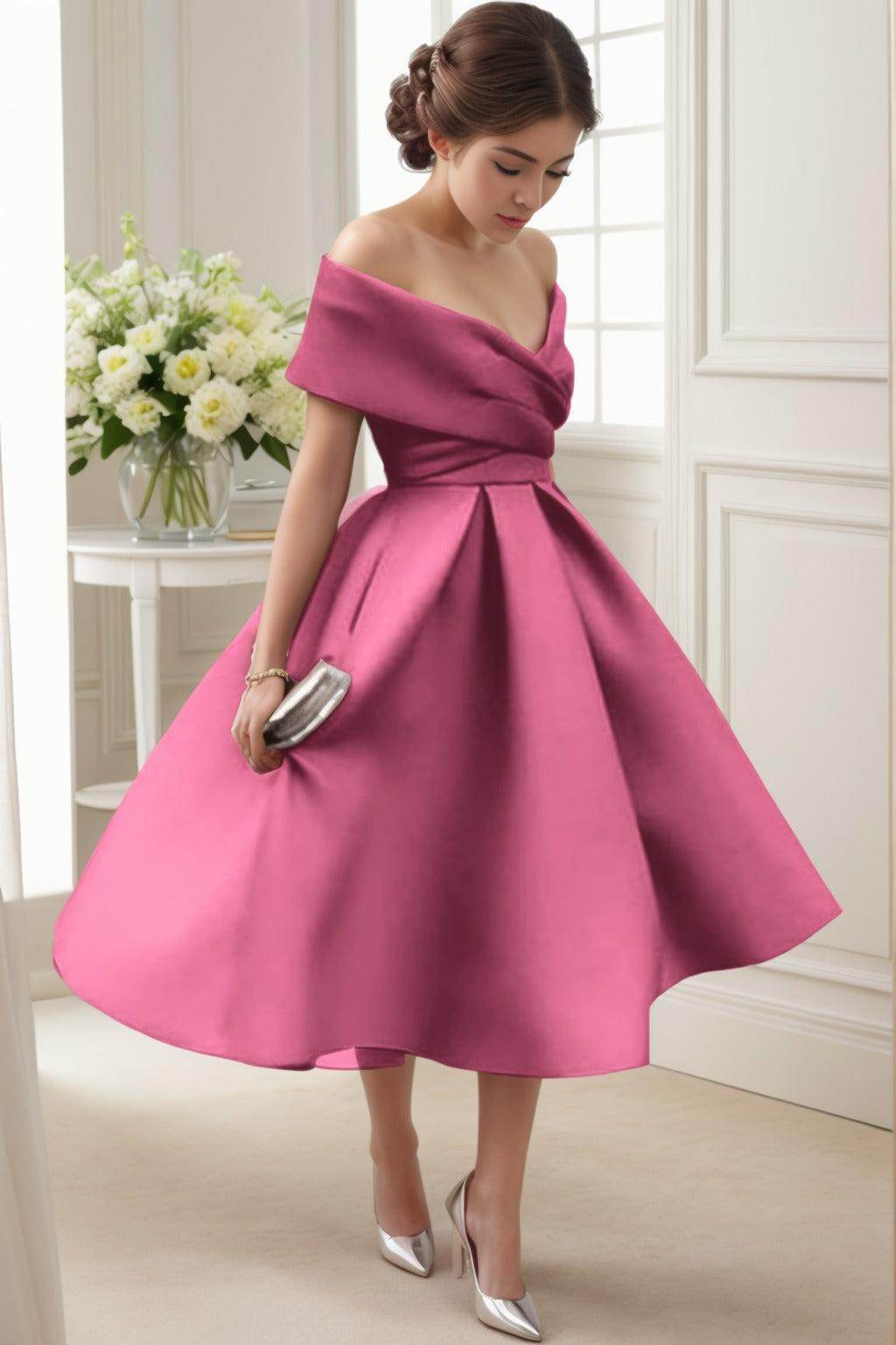 A-Line Tea Length Satin Graduation Dresses COCOMELODY CS0556, Princess Blue A-Line Tea Length Satin Graduation Dresses COCOMELODY CS0556, Princess Blue