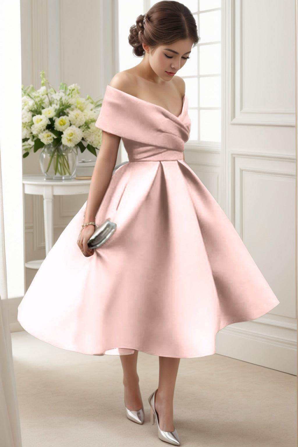 A-Line Tea Length Satin Graduation Dresses COCOMELODY CS0556, Princess Blue A-Line Tea Length Satin Graduation Dresses COCOMELODY CS0556, Princess Blue
