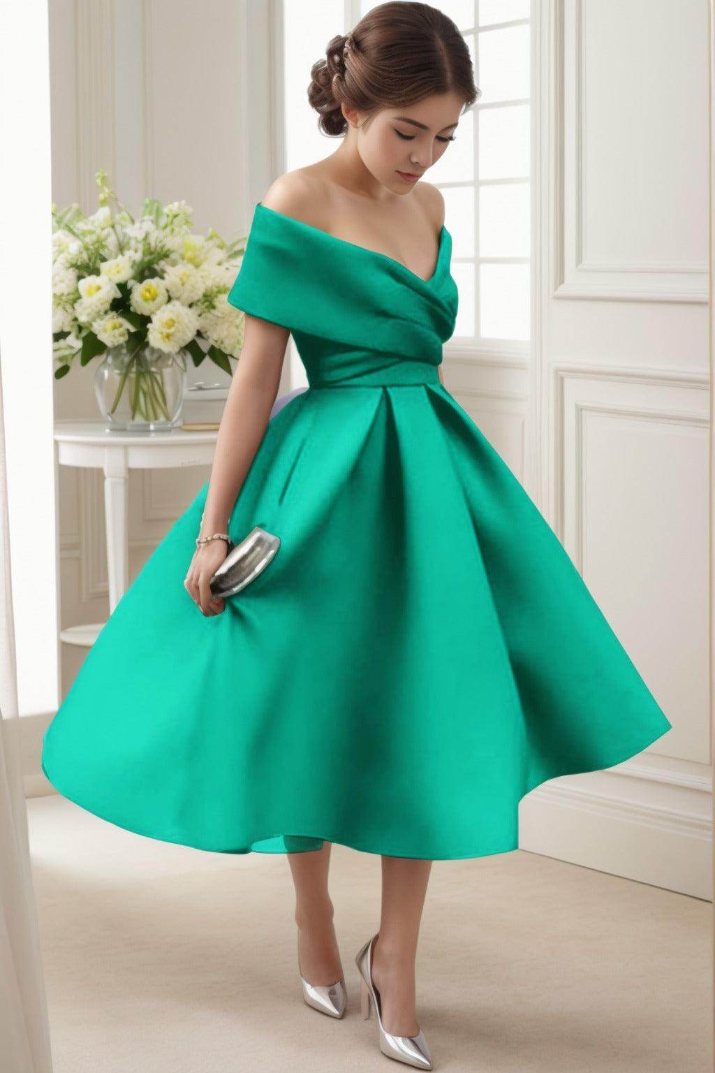 A-Line Tea Length Satin Graduation Dresses COCOMELODY CS0556, Princess Blue A-Line Tea Length Satin Graduation Dresses COCOMELODY CS0556, Princess Blue
