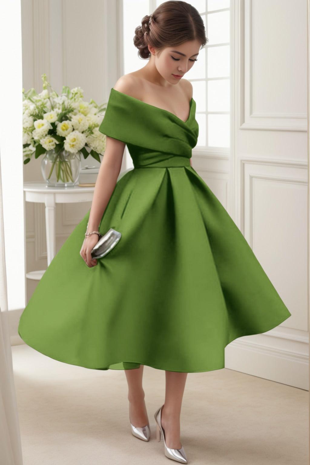 A-Line Tea Length Satin Graduation Dresses CS0556 - COCOMELODY
