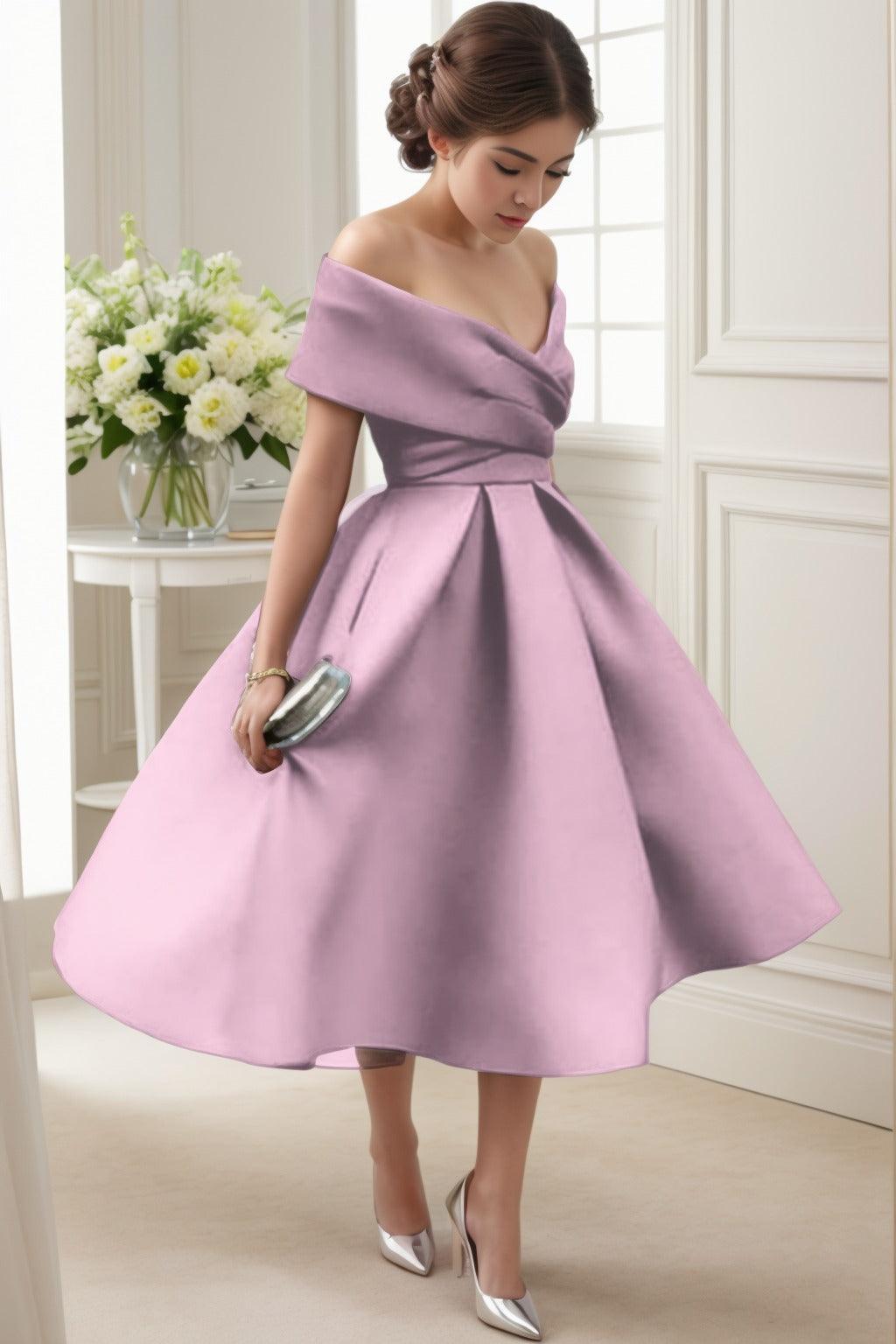 A-Line Tea Length Satin Graduation Dresses CS0556 - COCOMELODY