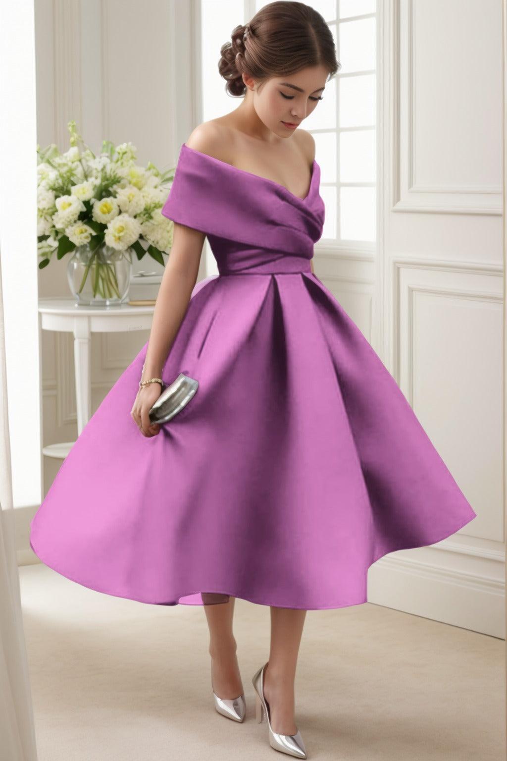 A-Line Tea Length Satin Graduation Dresses CS0556 - COCOMELODY
