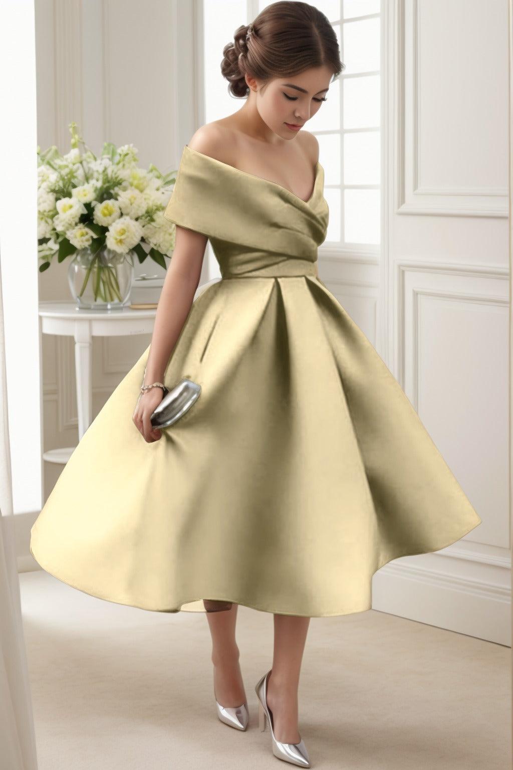 A-Line Tea Length Satin Graduation Dresses CS0556 - COCOMELODY