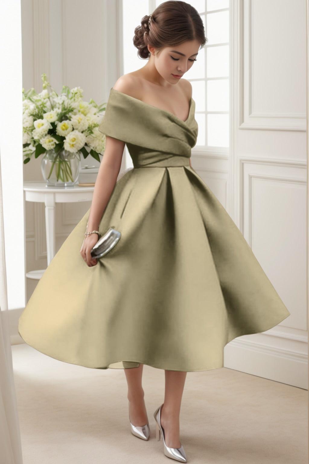 A-Line Tea Length Satin Graduation Dresses CS0556 - COCOMELODY