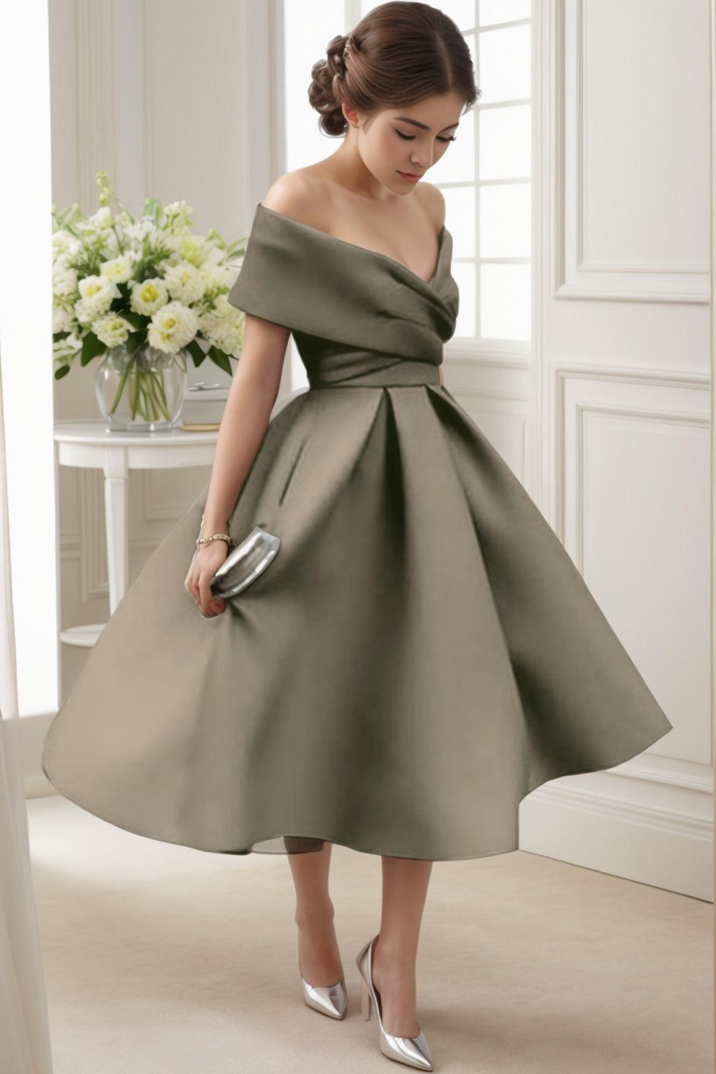 A-Line Tea Length Satin Graduation Dresses CS0556 - COCOMELODY