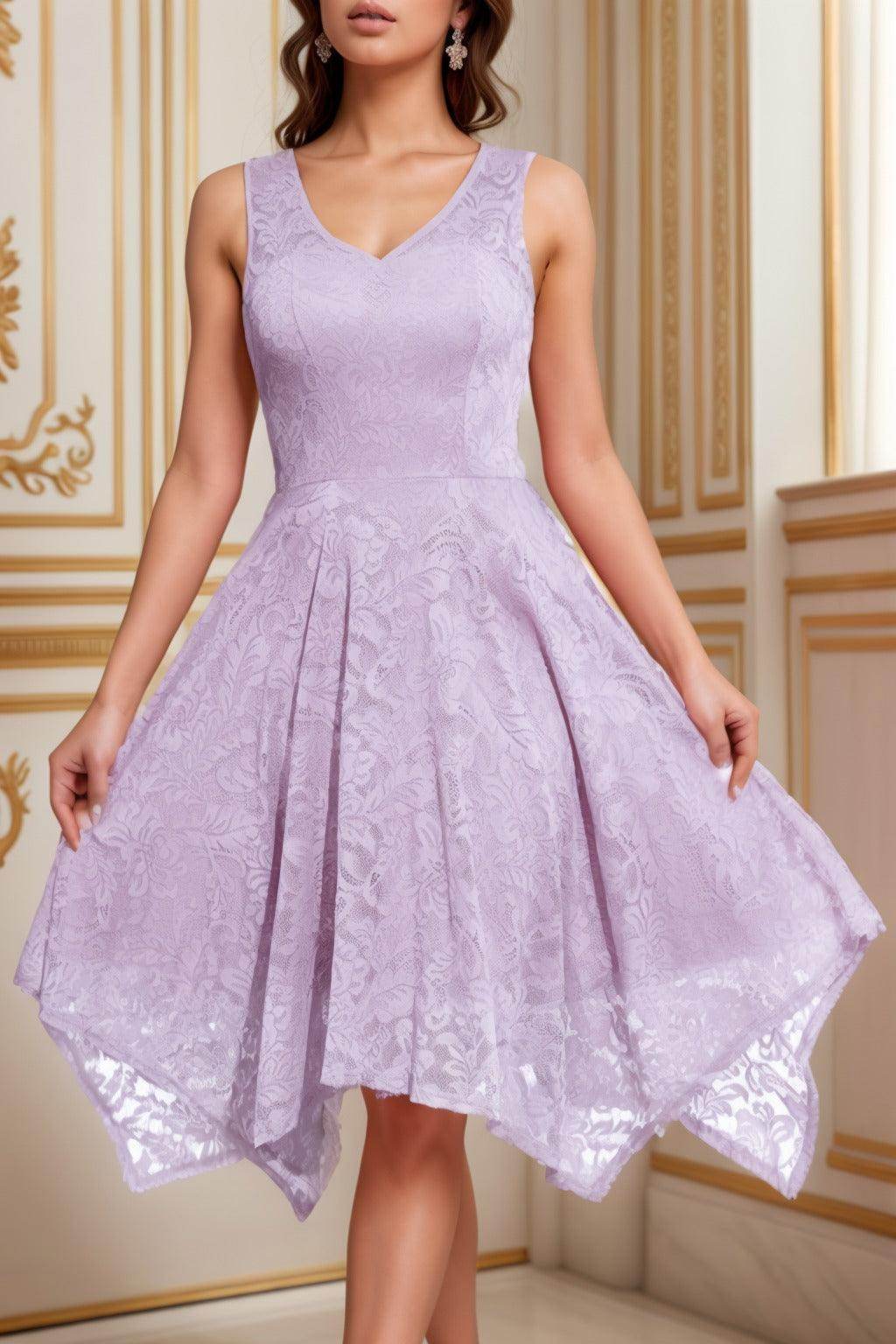 A-Line Tea Length Silk-Like Graduation Dresses COCOMELODY CS0558, Mauve A-Line Tea Length Silk-Like Graduation Dresses COCOMELODY CS0558, Mauve