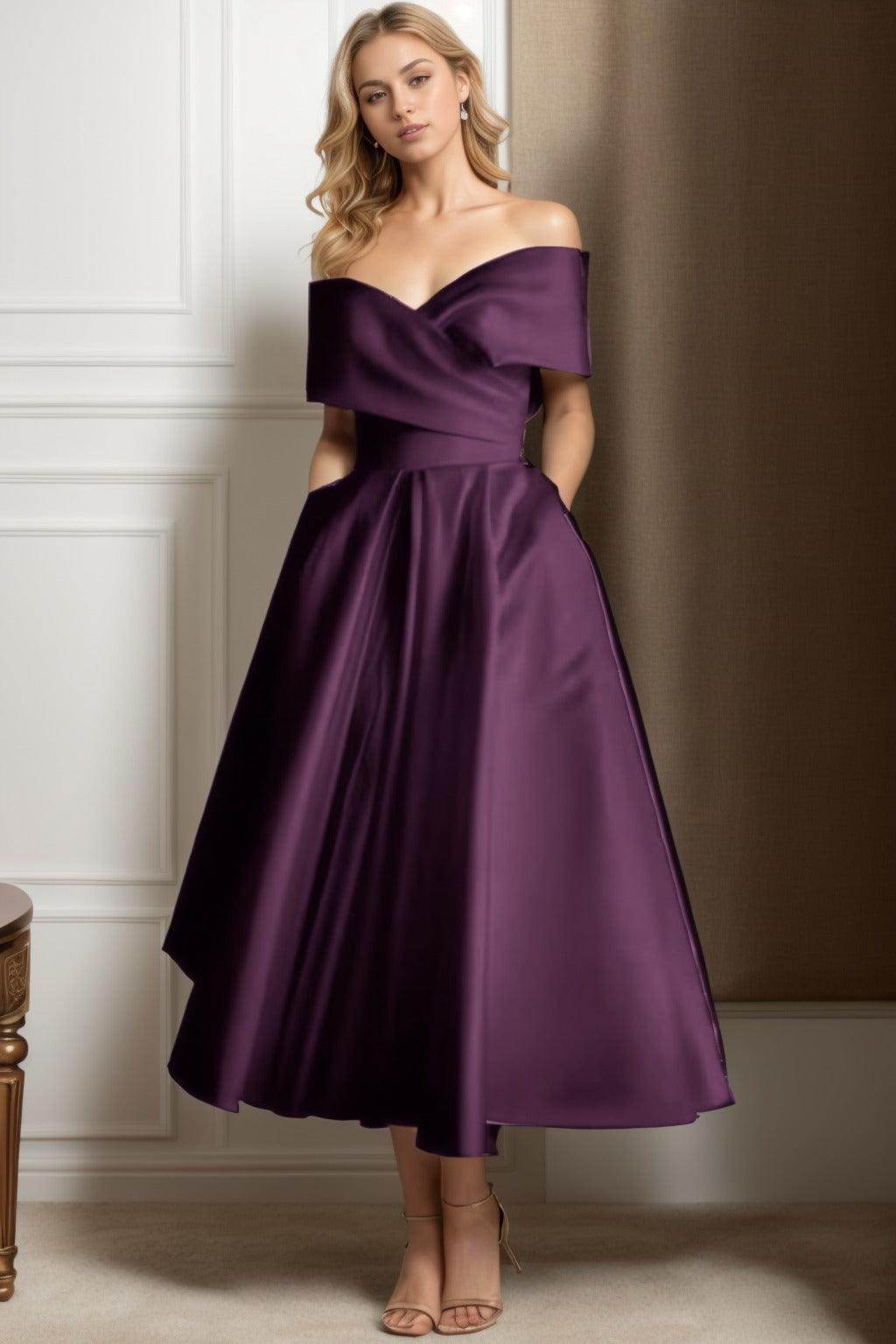 Cocomelody A-Line Ankle Length Satin Mother of the Bride Dress