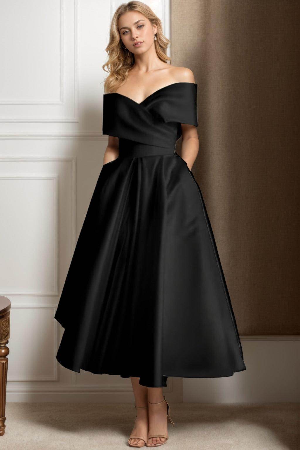 blue dress for baby girl Off the Shoulder Black Long Prom Dresses, Black Off Shoulder Formal Evening  Graduation Dresses main image 0