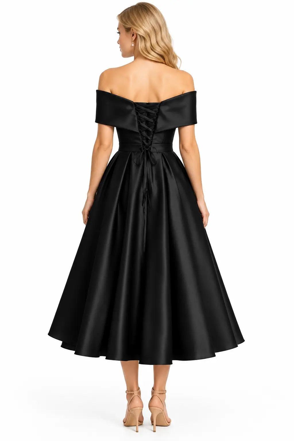 A-Line Ankle Length Satin Mother of the Bride Dress CS0564 - Black - COCOMELODY