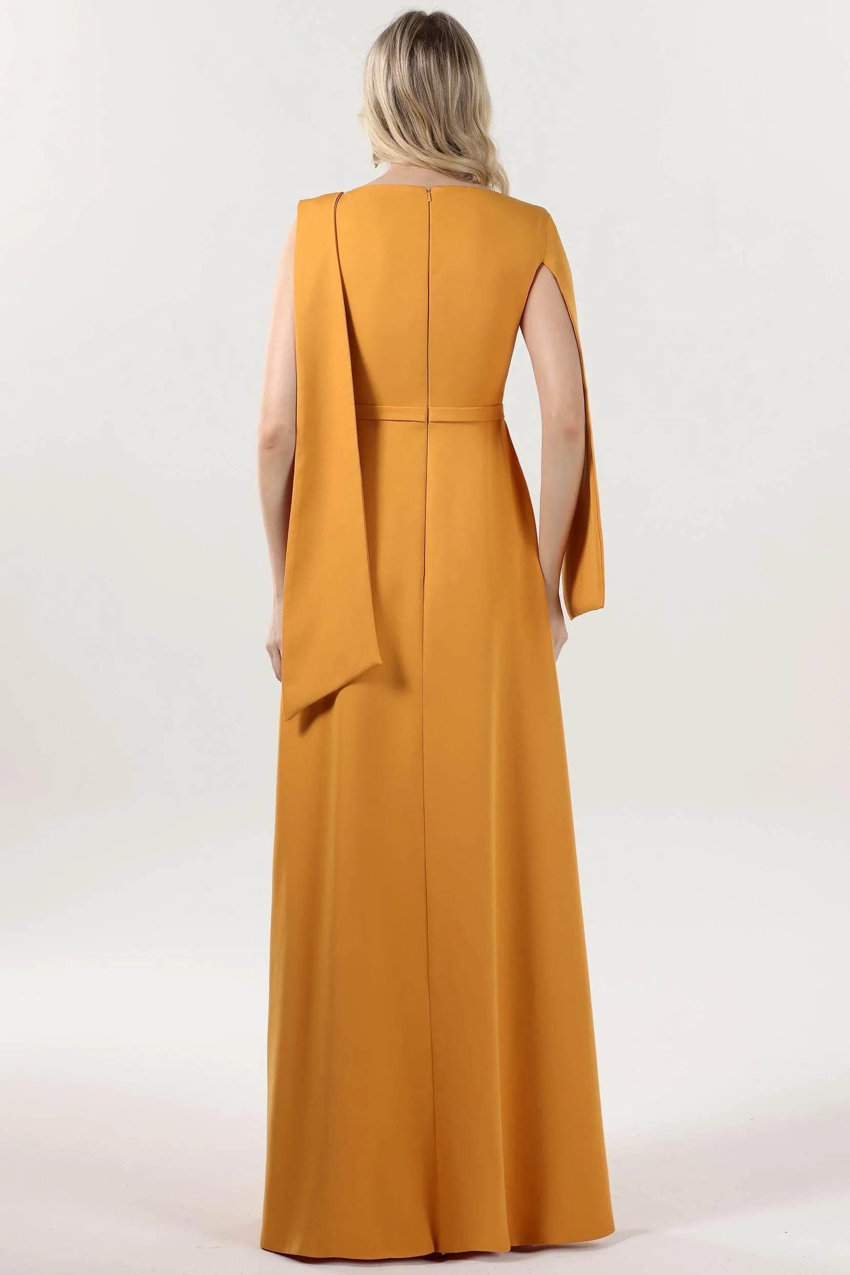 A-Line Maxi Stretch Crepe Formal Dress COCOMELODY CS0586, Ginger