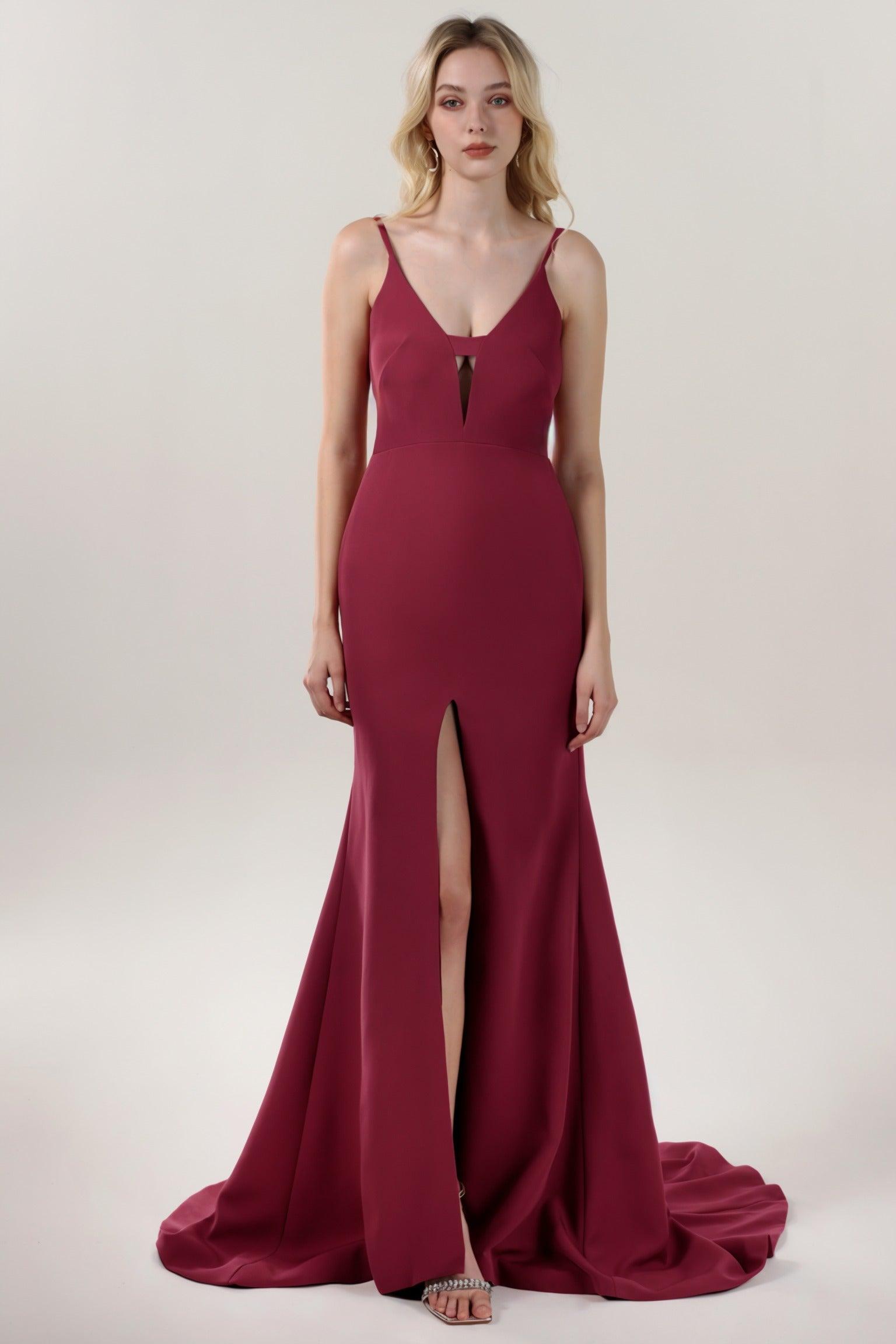 Mermaid Sweep-Brush Train Stretch Crepe Formal Dress CS0588 - COCOMELODY