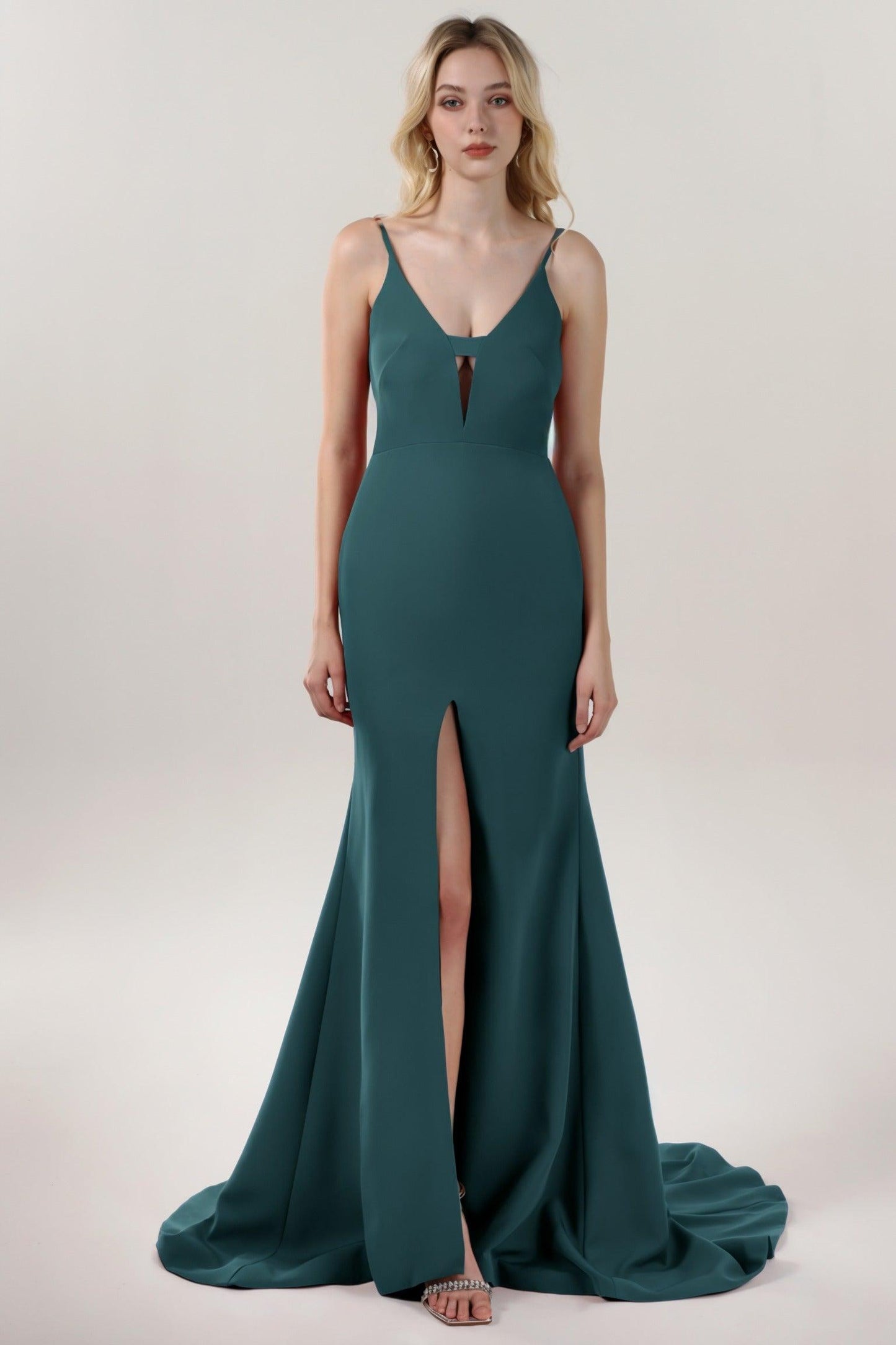 Mermaid Sweep-Brush Train Stretch Crepe Formal Dress CS0588 - COCOMELODY