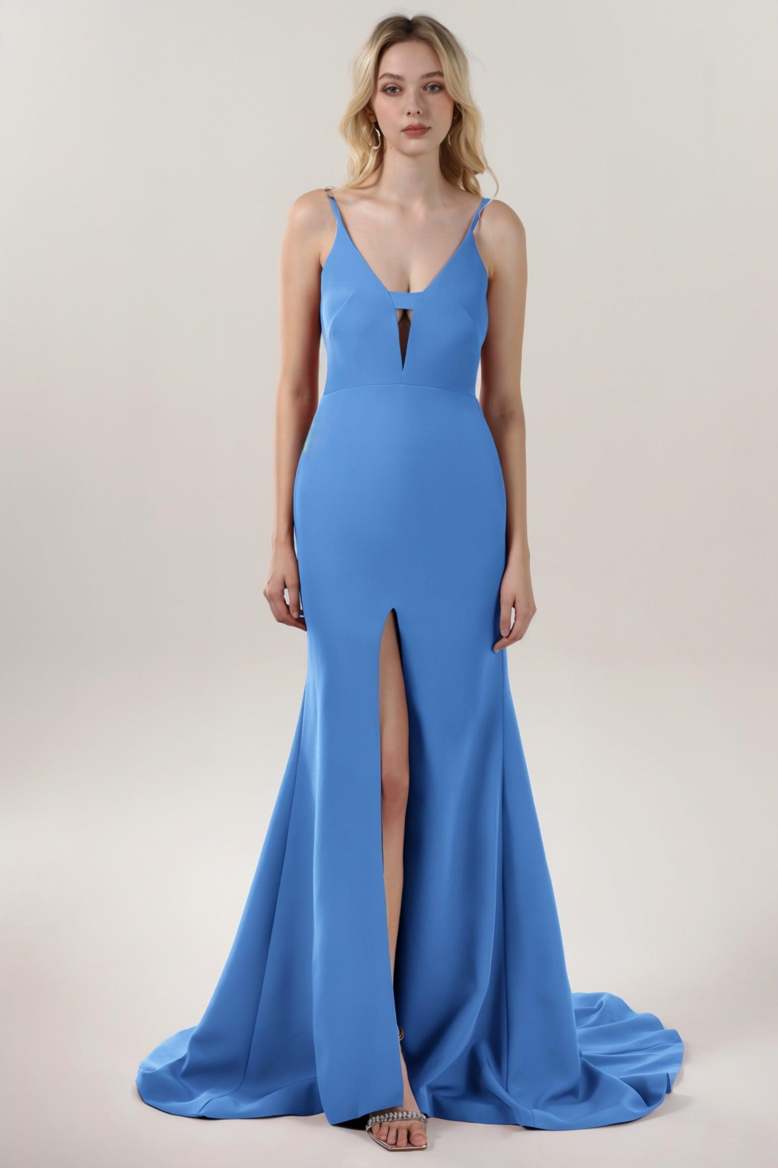 Mermaid Sweep-Brush Train Stretch Crepe Formal Dress CS0588 - COCOMELODY