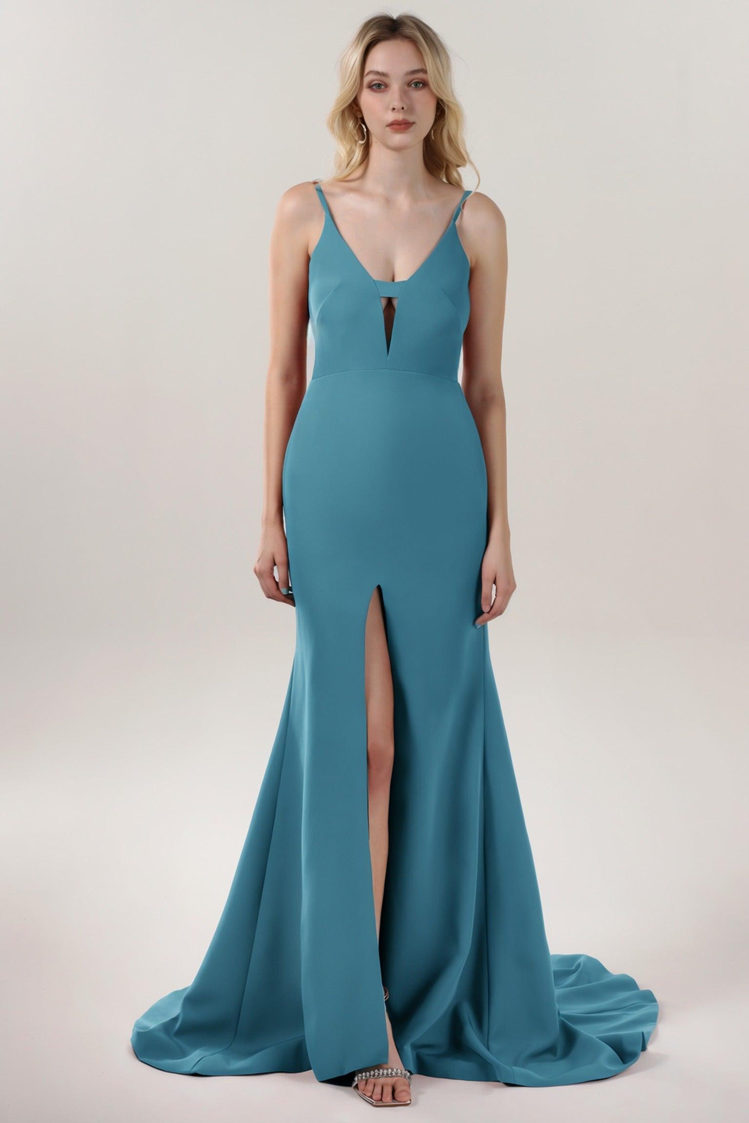 Mermaid Sweep-Brush Train Stretch Crepe Formal Dress CS0588 - COCOMELODY