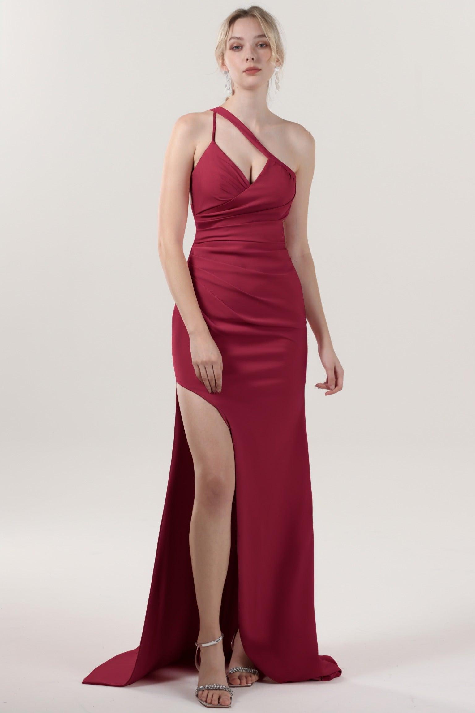 Sheath-Column Sweep-Brush Train Stretch Crepe Formal Dress CS0589 - COCOMELODY