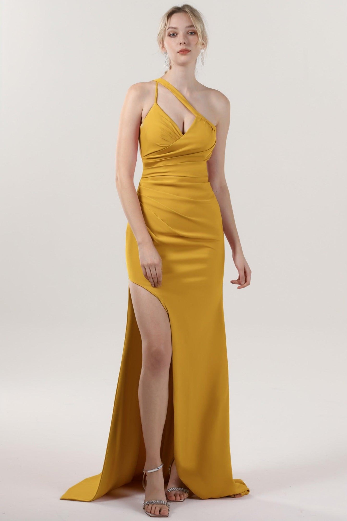 Sheath-Column Sweep-Brush Train Stretch Crepe Formal Dress CS0589 - COCOMELODY