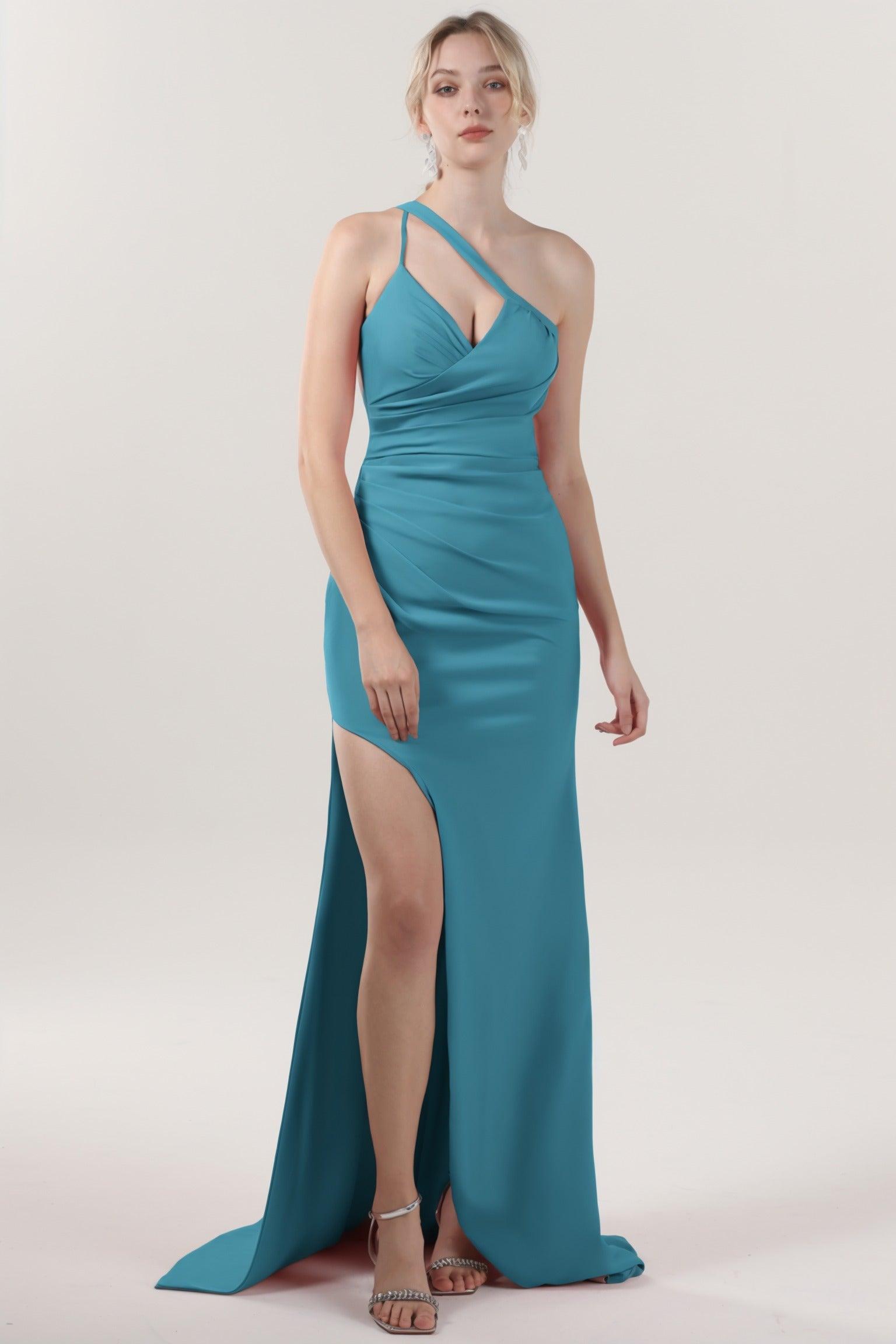 Sheath-Column Sweep-Brush Train Stretch Crepe Formal Dress CS0589 - COCOMELODY