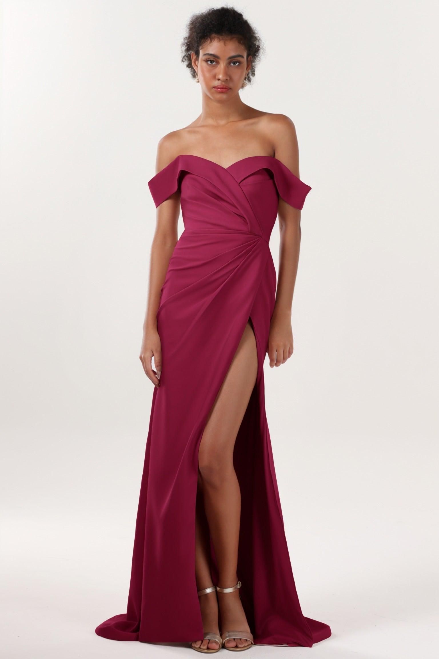 Sheath-Column Sweep-Brush Train Stretch Crepe Formal Dress CS0595 - COCOMELODY