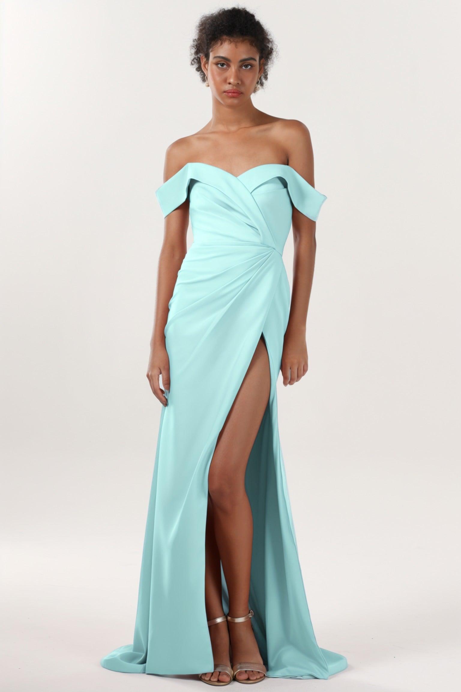 Sheath-Column Sweep-Brush Train Stretch Crepe Formal Dress CS0595 - COCOMELODY