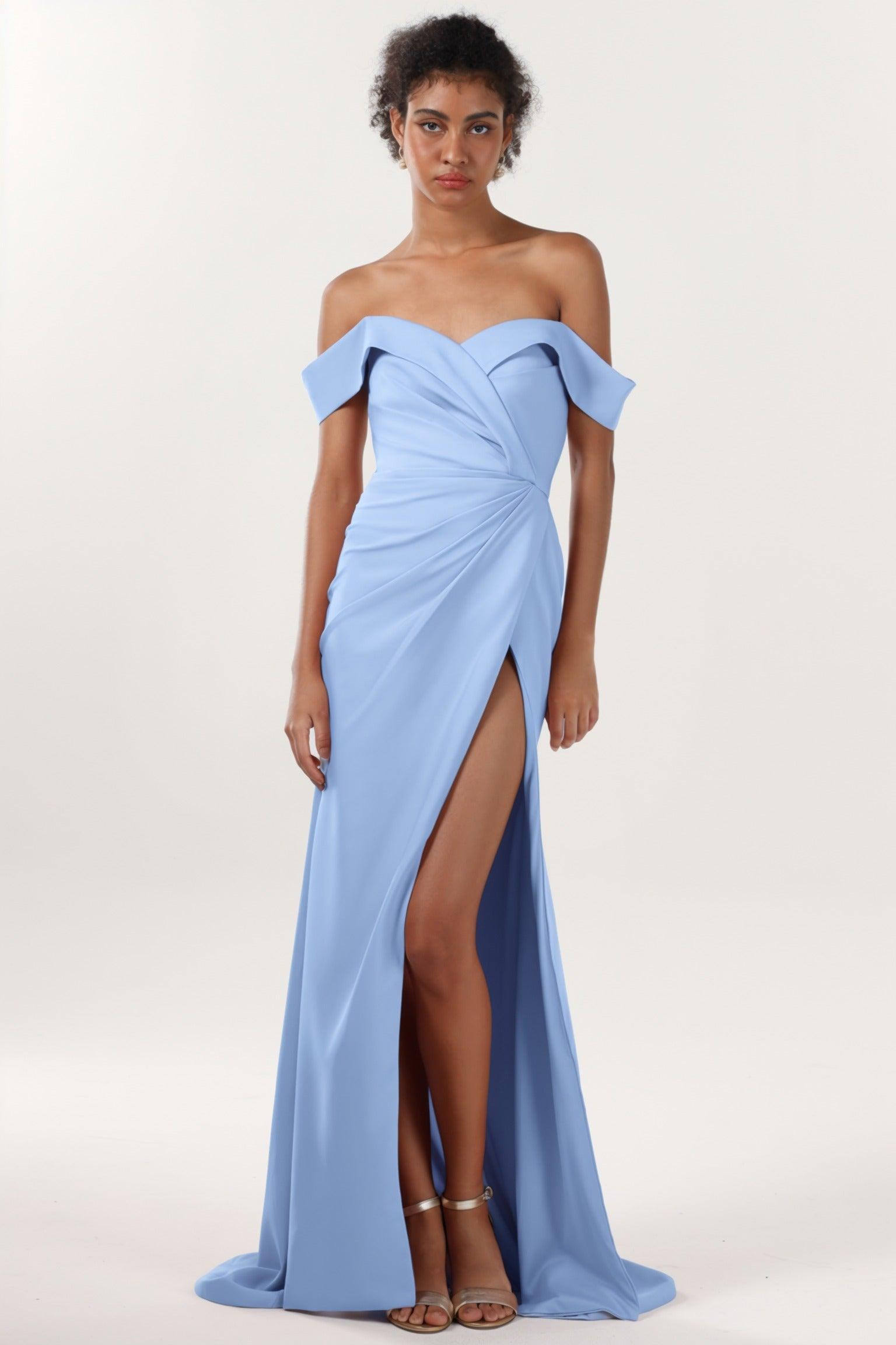 Sheath-Column Sweep-Brush Train Stretch Crepe Formal Dress CS0595 - COCOMELODY