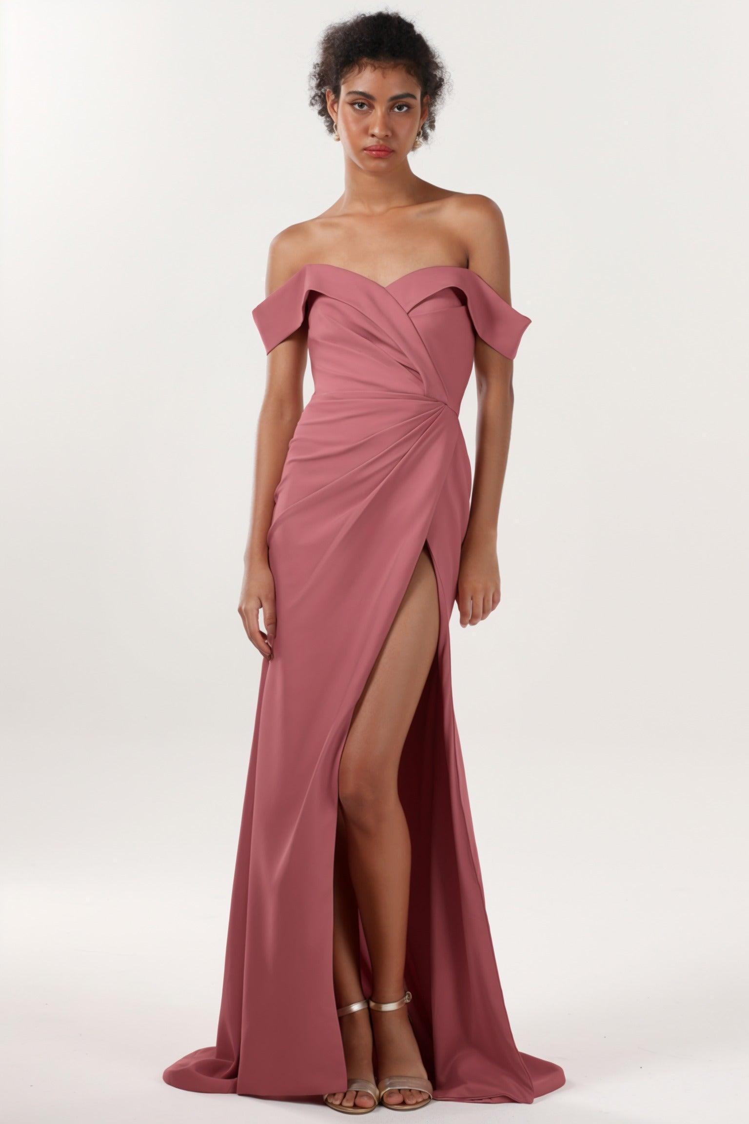 Sheath-Column Sweep-Brush Train Stretch Crepe Formal Dress CS0595 - COCOMELODY