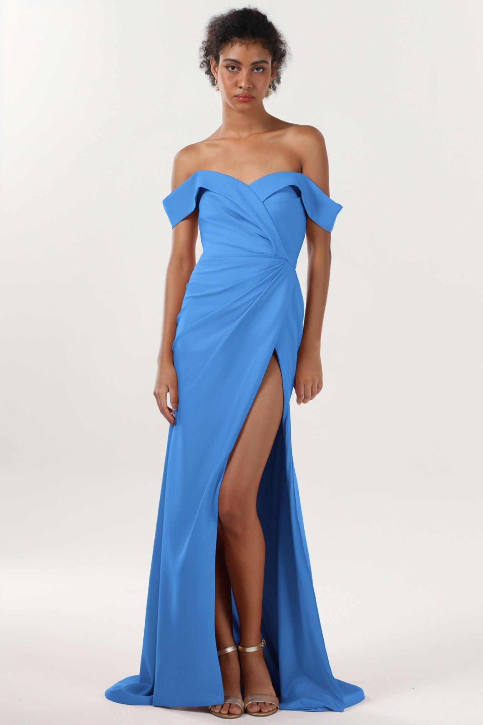 Sheath-Column Sweep-Brush Train Stretch Crepe Formal Dress CS0595 - COCOMELODY