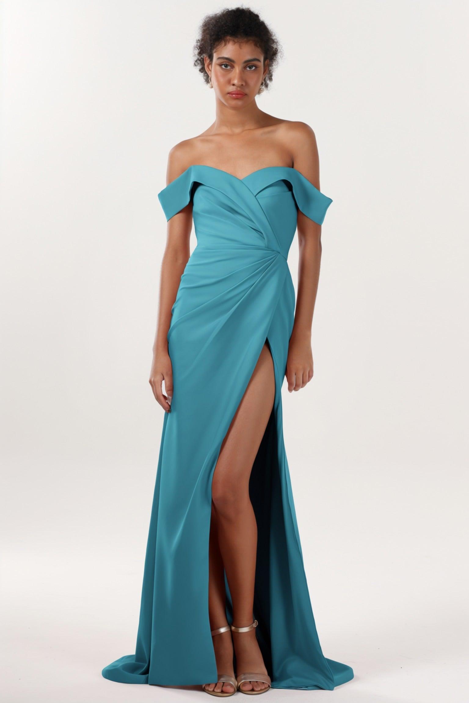 Sheath-Column Sweep-Brush Train Stretch Crepe Formal Dress CS0595 - COCOMELODY