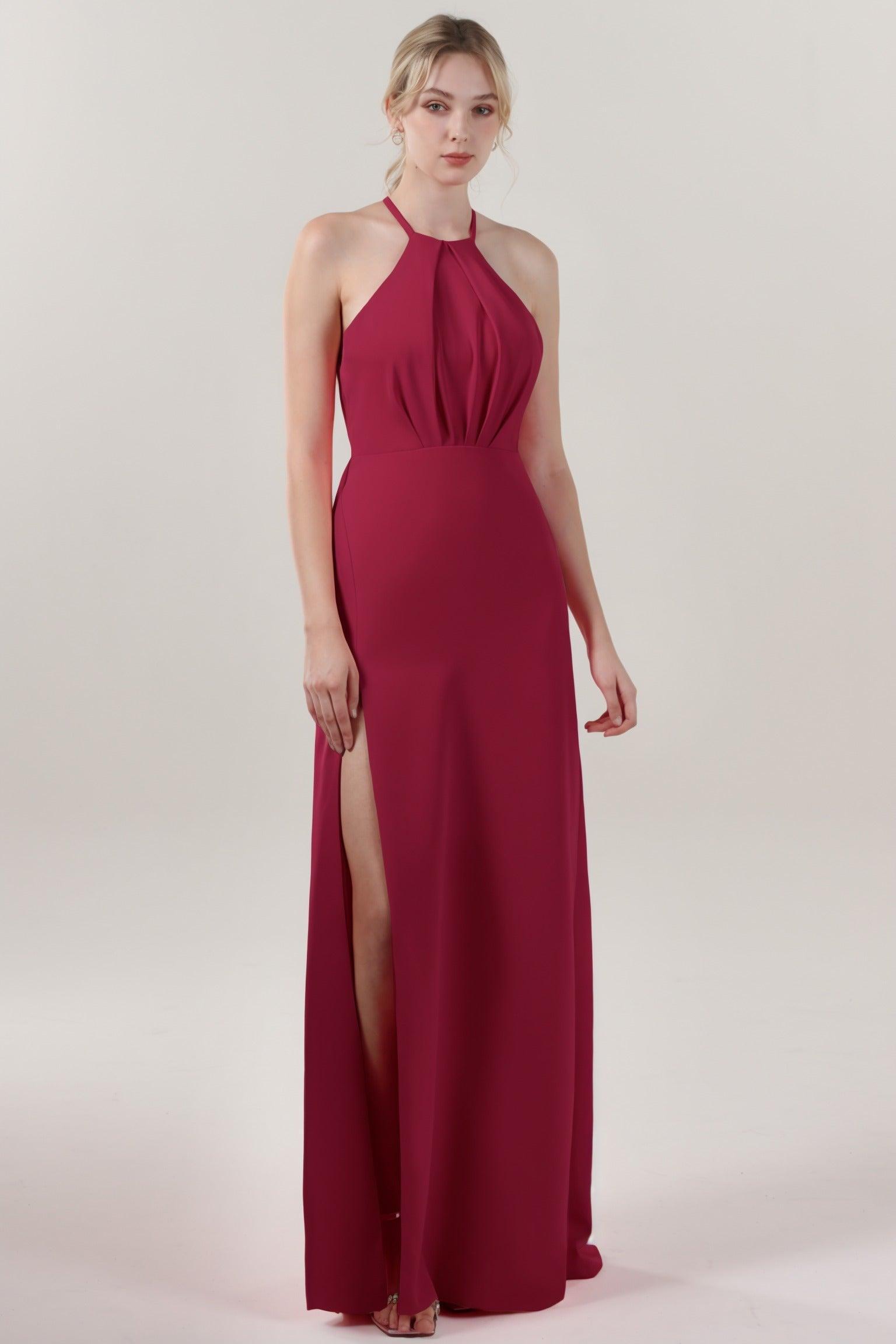 Sheath-Column Maxi Stretch Crepe Bridesmaid Dress CS0597BM - COCOMELODY