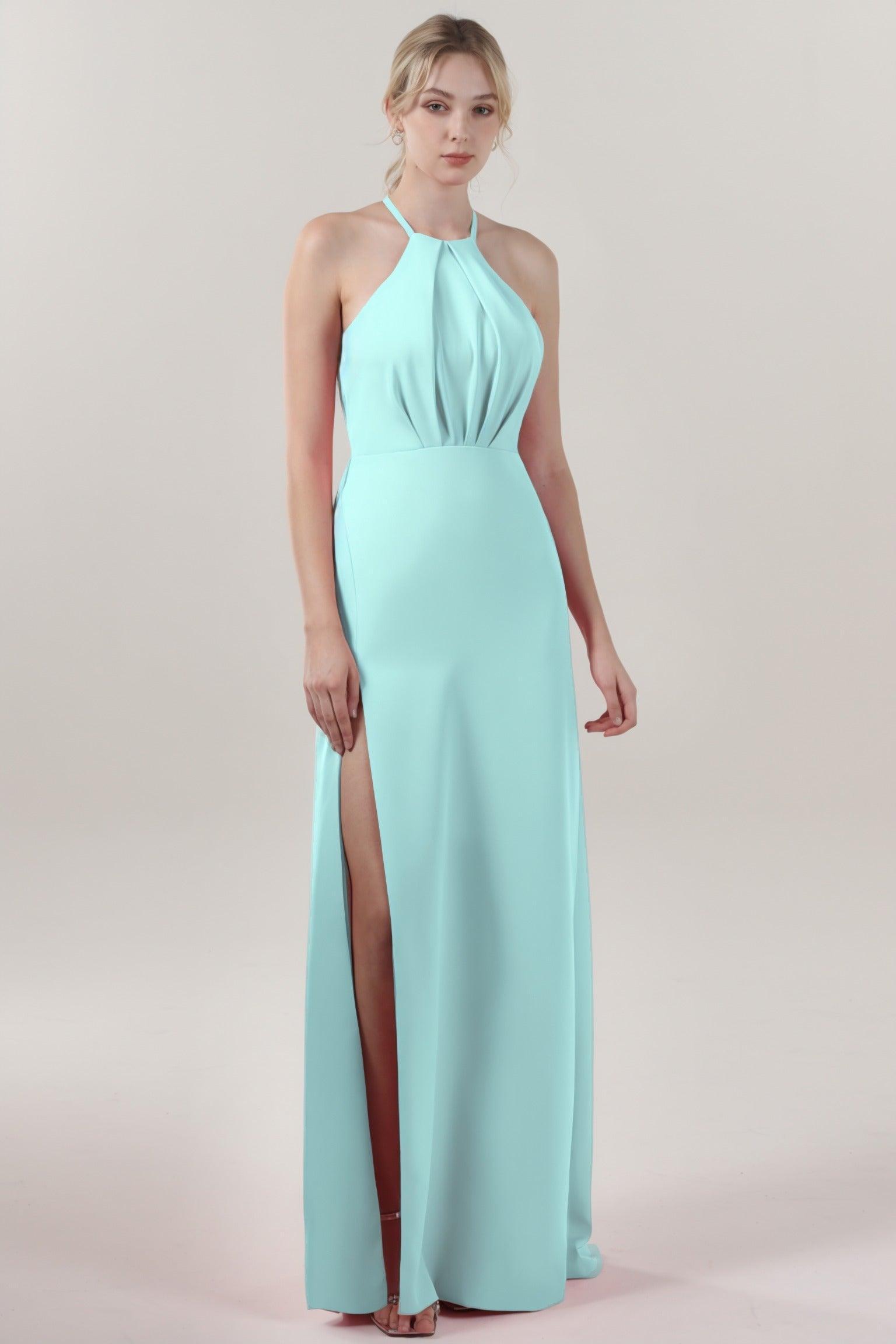 Sheath-Column Maxi Stretch Crepe Bridesmaid Dress CS0597BM - COCOMELODY