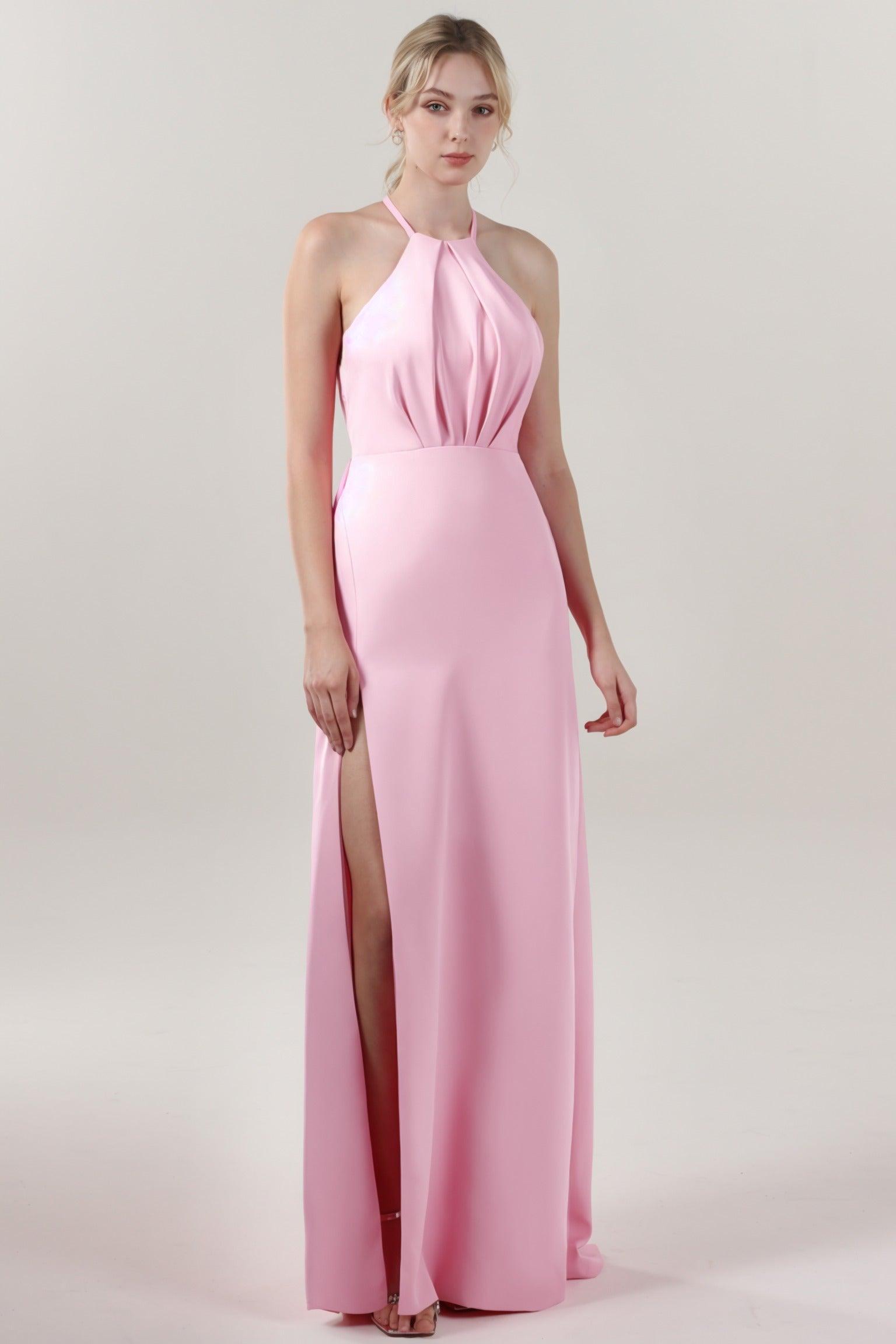 Sheath-Column Maxi Stretch Crepe Bridesmaid Dress CS0597BM - COCOMELODY