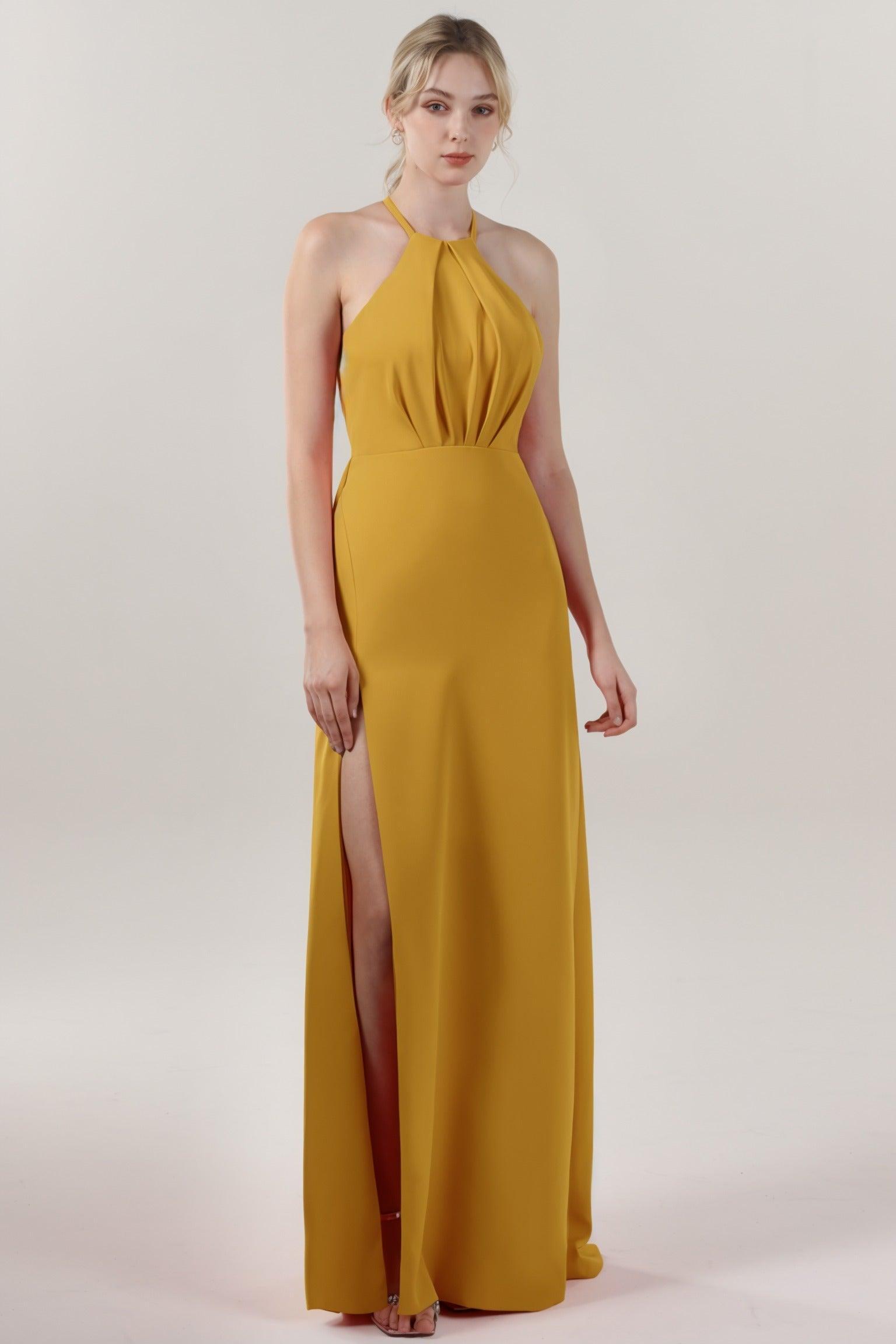 Sheath-Column Maxi Stretch Crepe Bridesmaid Dress CS0597BM - COCOMELODY
