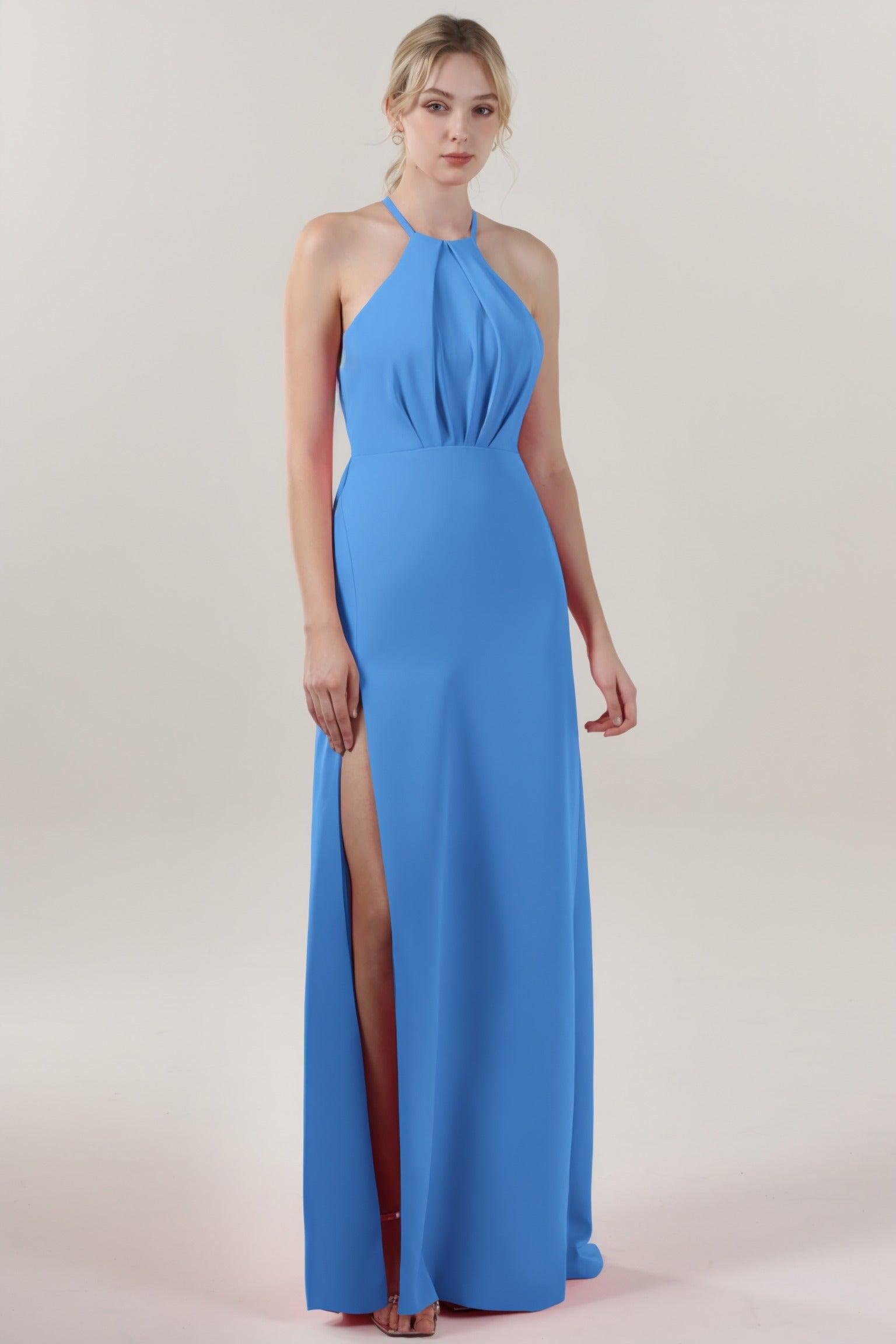 Sheath-Column Maxi Stretch Crepe Bridesmaid Dress CS0597BM - COCOMELODY