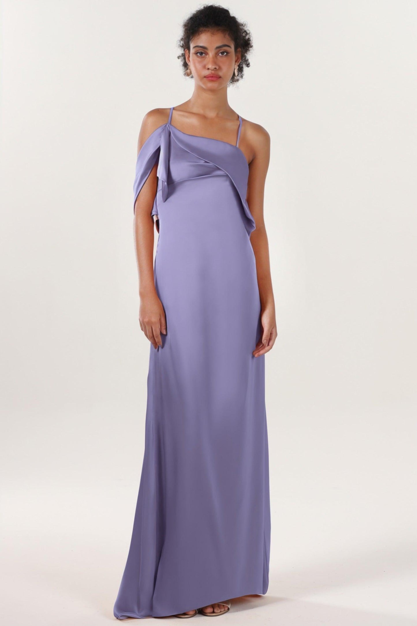 Sheath-Column Sweep-Brush Train Luxe Satin Bridesmaid Dress CS0598BM - COCOMELODY