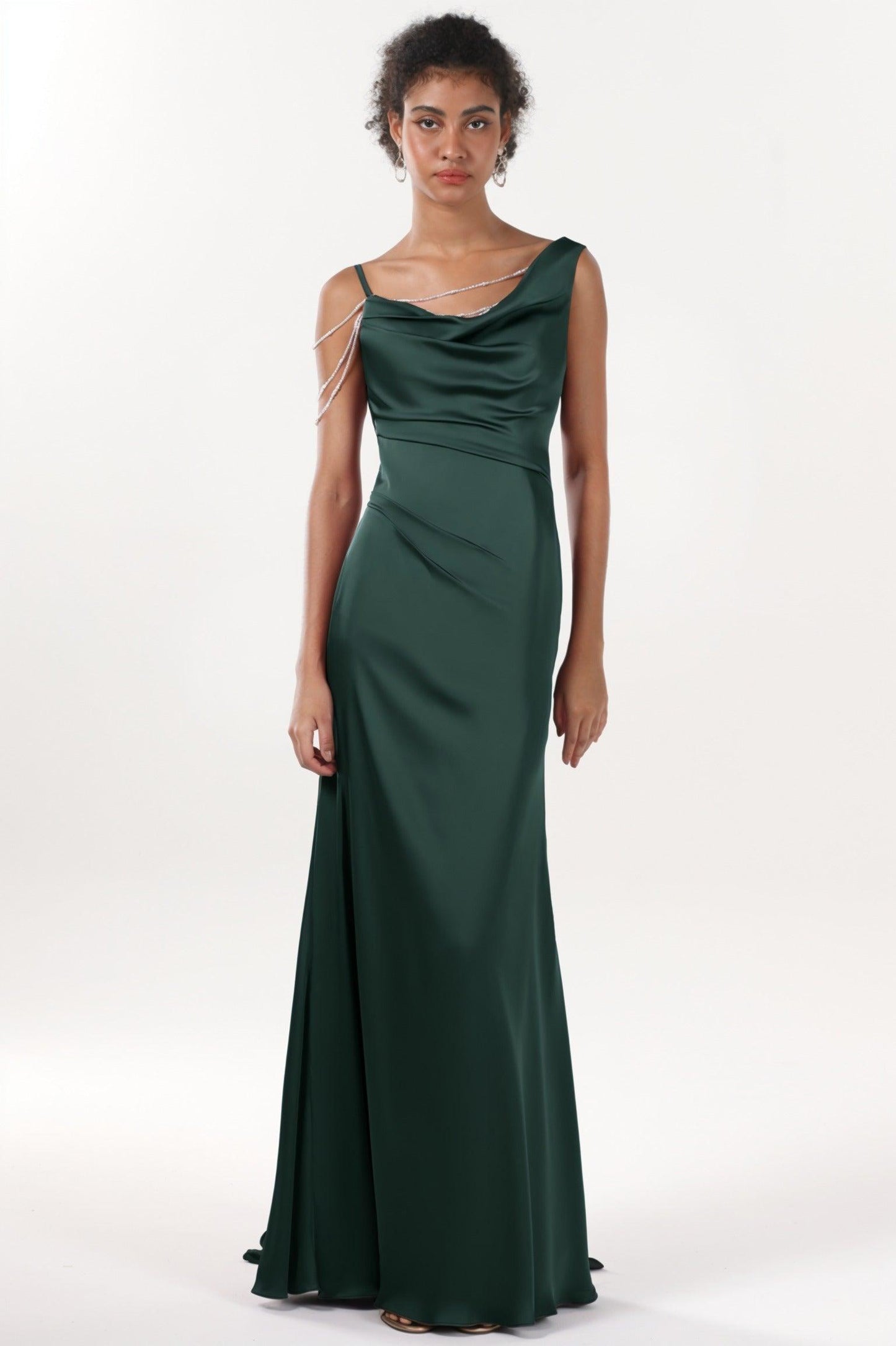 Sheath-Column Sweep-Brush Train Luxe Satin Bridesmaid Dress CS0600BM - COCOMELODY