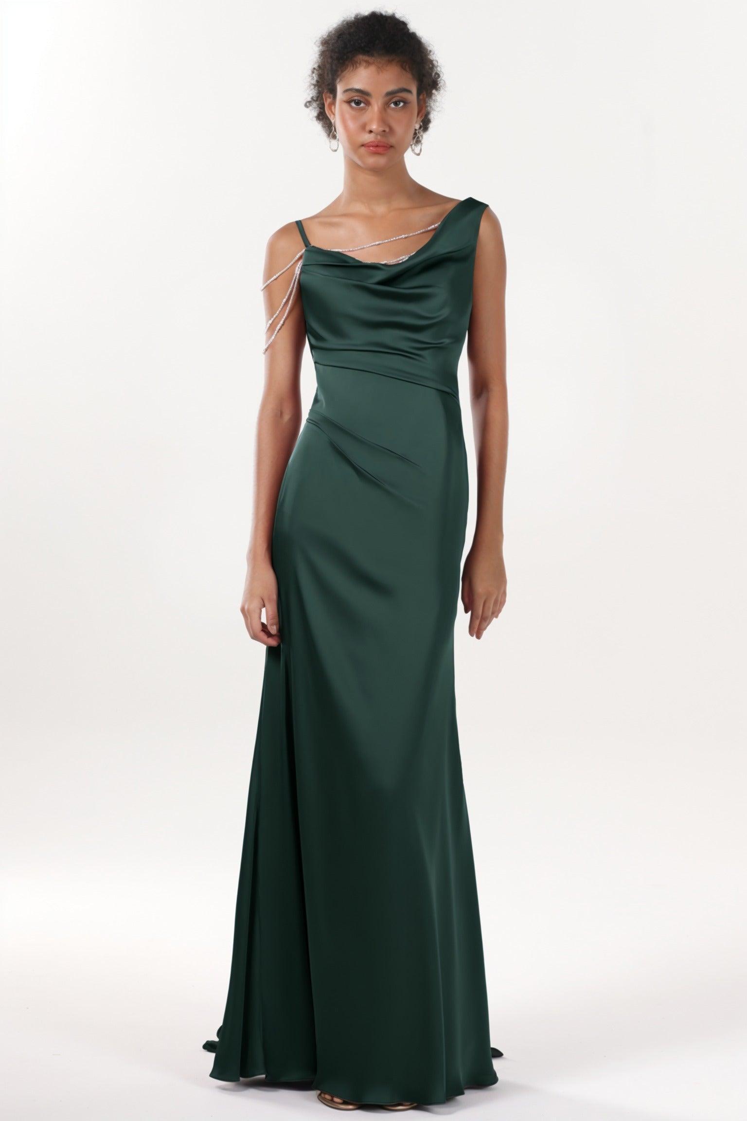 Sheath-Column Sweep-Brush Train Luxe Satin Bridesmaid Dress CS0600BM - COCOMELODY