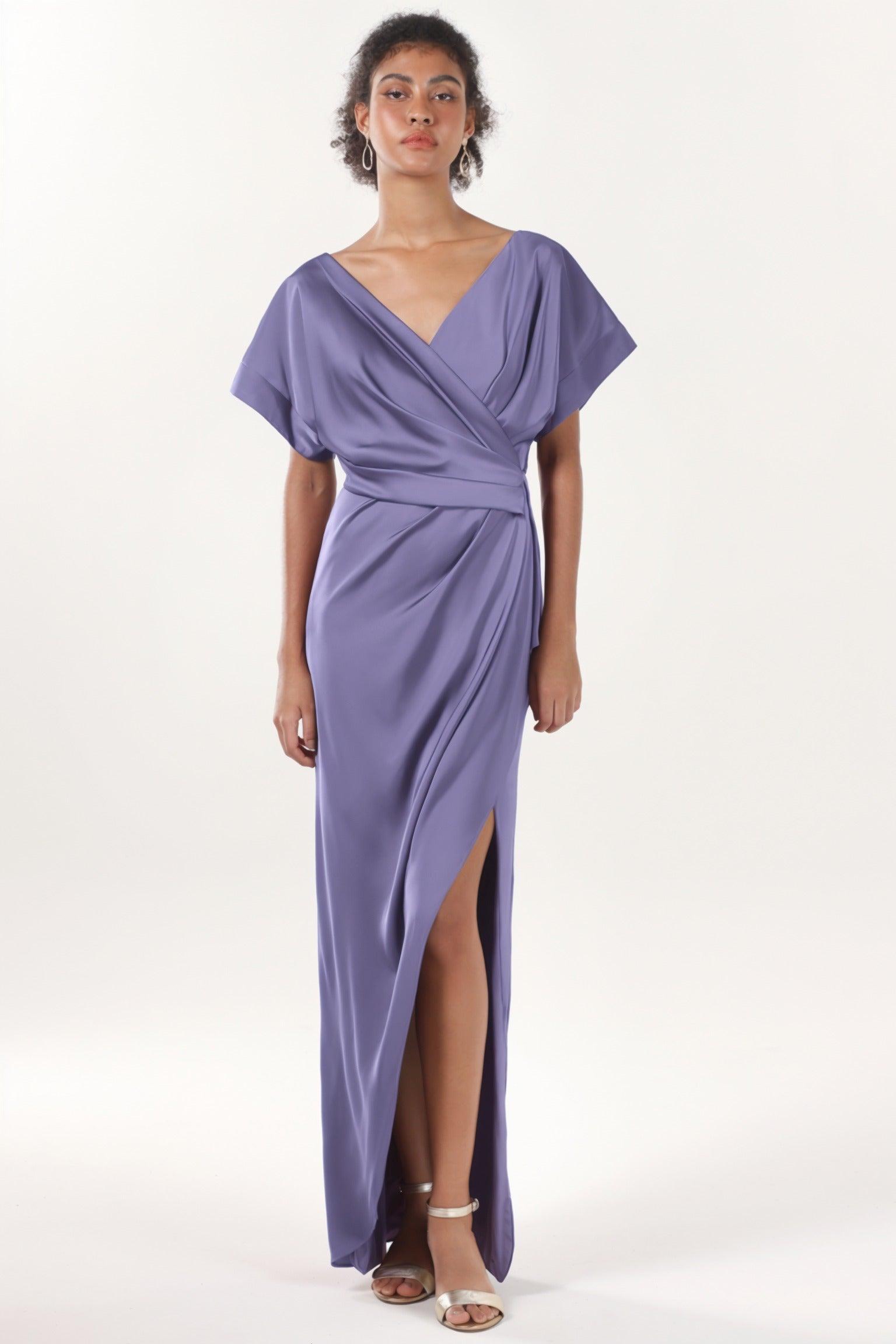 Sheath-Column Maxi Luxe Satin Bridesmaid Dress CS0601BM - COCOMELODY