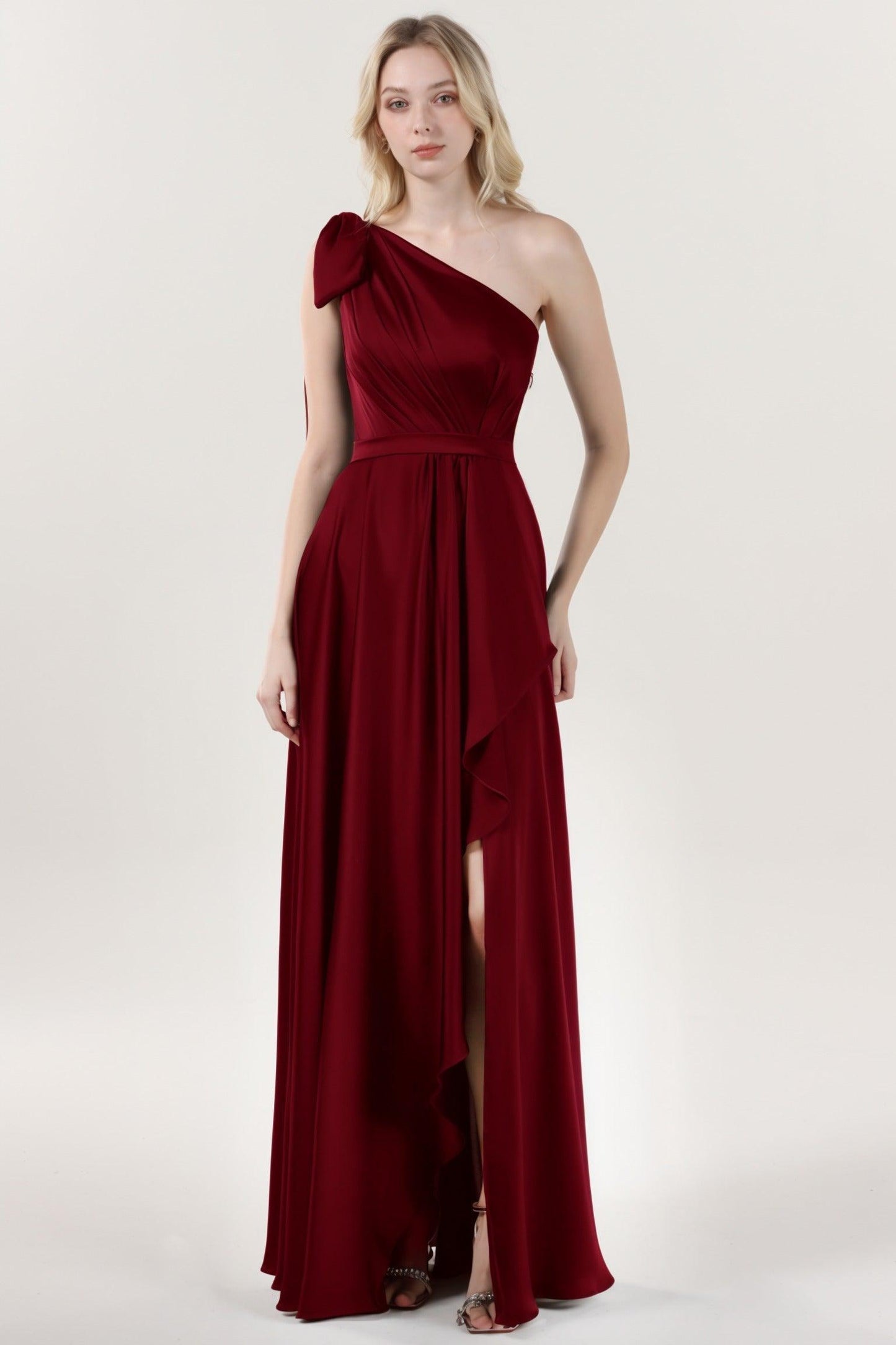 Asymmetrical Maxi Luxe Satin Bridesmaid Dress CS0603BM - COCOMELODY